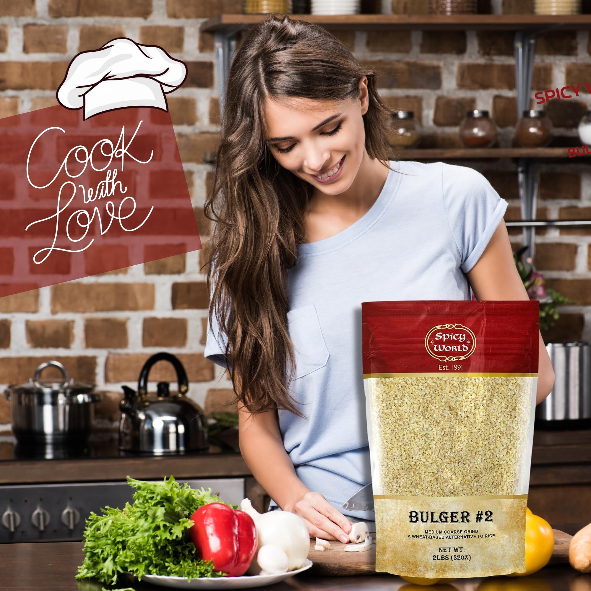 Spicy World Bulgur Cracked Wheat Medium Coarse 2, 2 Lb Bag (32Oz) | Excellent Usa Grown Bulgar Wheat For Tabouleh | 100% Natural & Pure | Great For Vegan Recipes