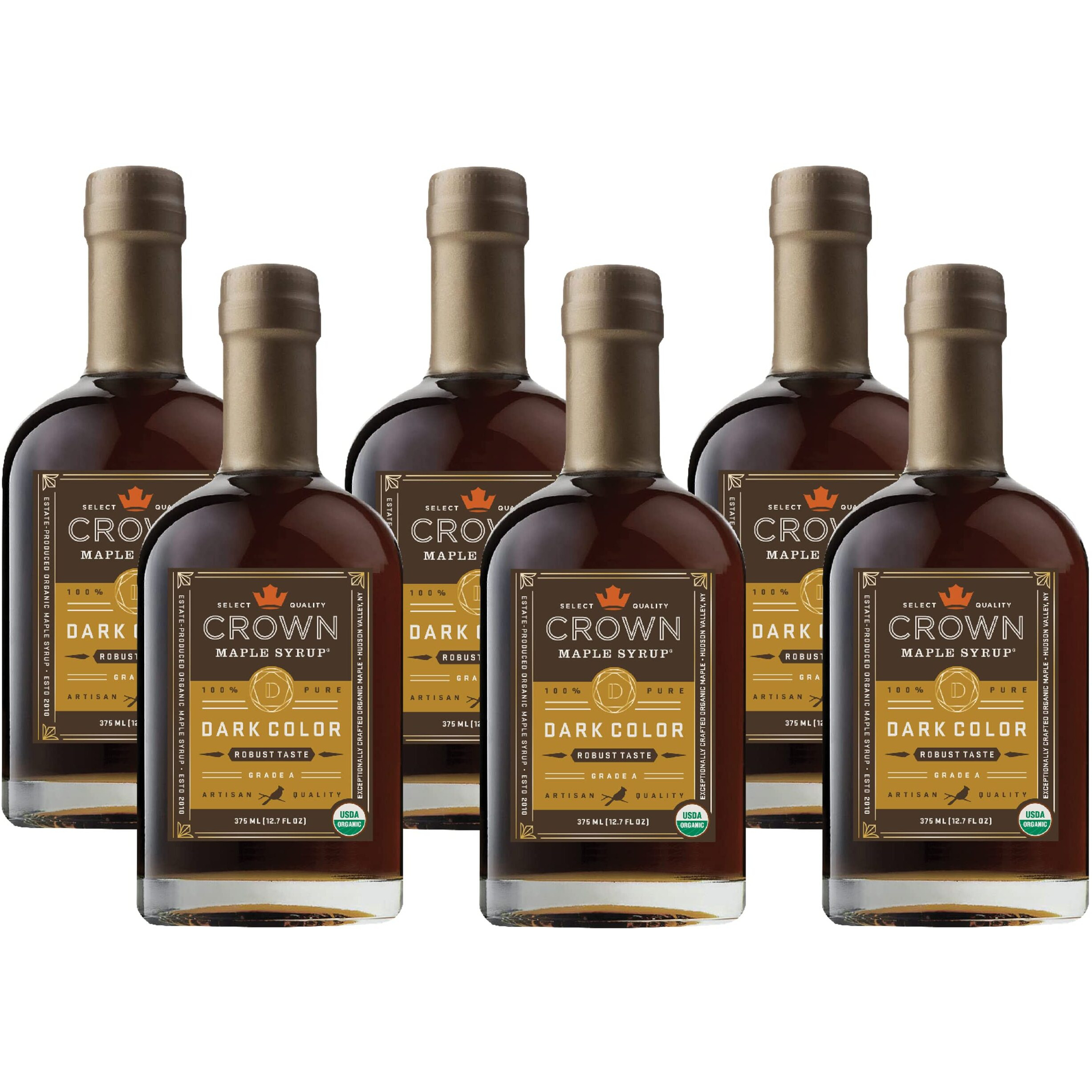 Crown Maple Dark Color, Robust Taste, 12.7 Fl Oz, 6-Pack, Organic Maple Syrup, 100% Pure, Enhance Cocktails, Marinades And Pancakes