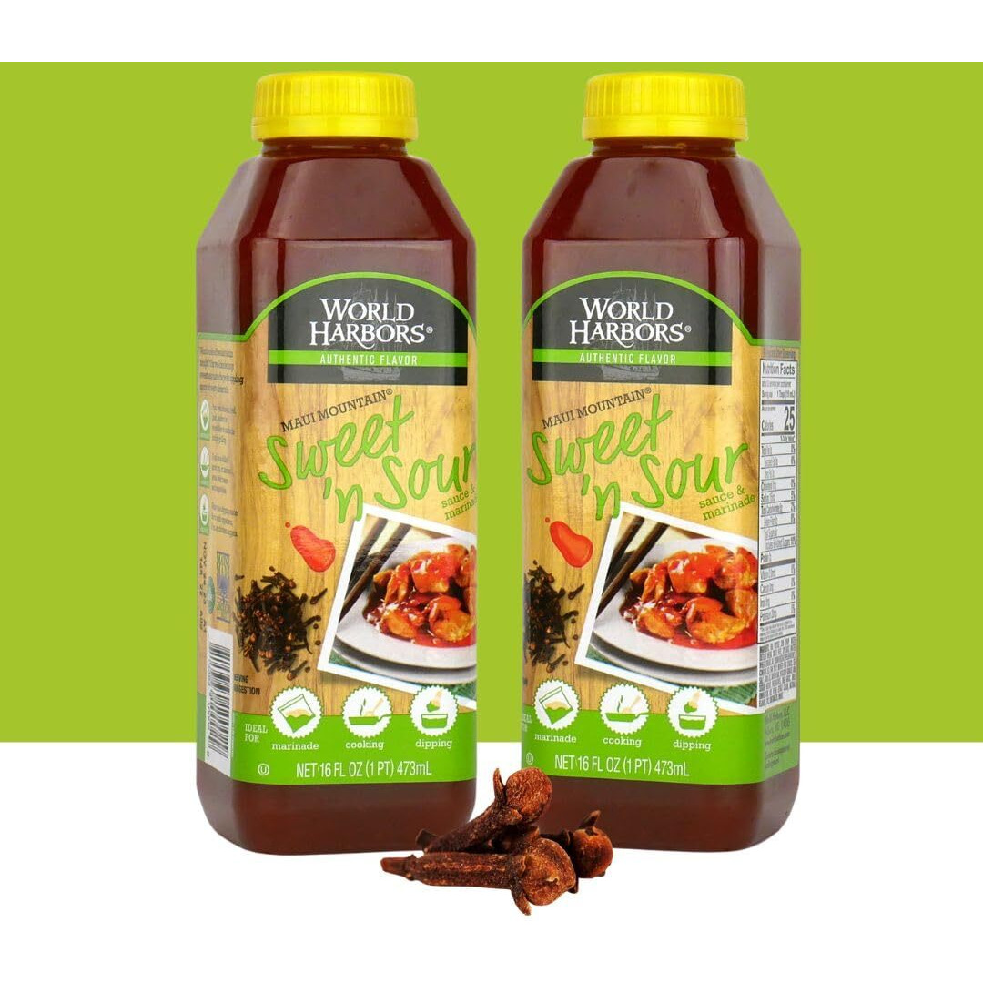 World Harbors Maui Sweet And Sour Sauce - Hawaii Style Perfect For Dipping, Dumplings, Chicken Nuggets, Various Meats Including Beef, Pork, Seafood & Vegetable Made In Usa 16-Fl Oz Bottles (Pack Of 2)