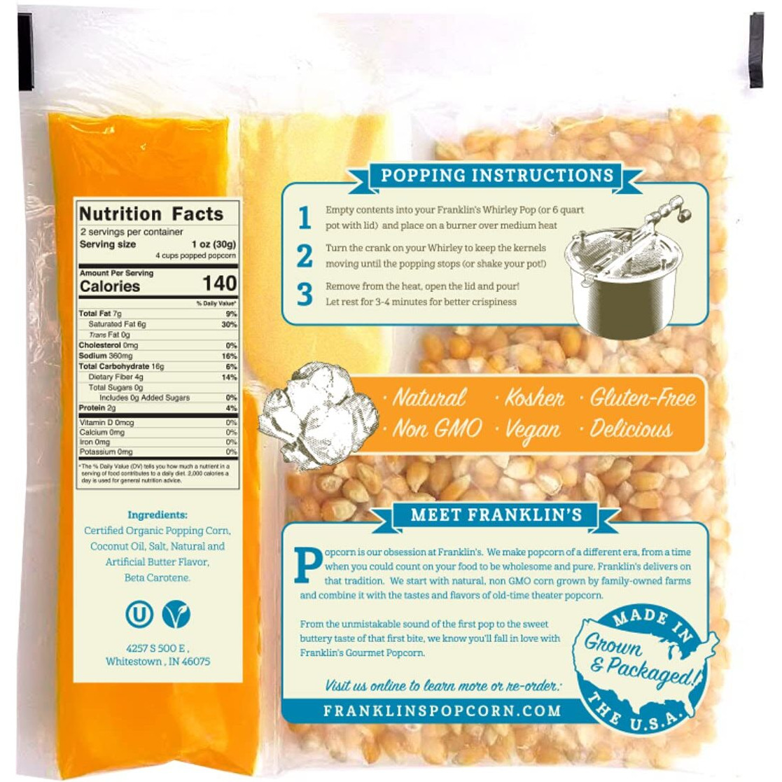 Franklin's Gourmet Popcorn All-In-One Popcorn Packs For Popcorn Machine - 2Oz Pack Of 24 - Made In Usa - Classic Popcorn Bags With Buttery Salt & Oil