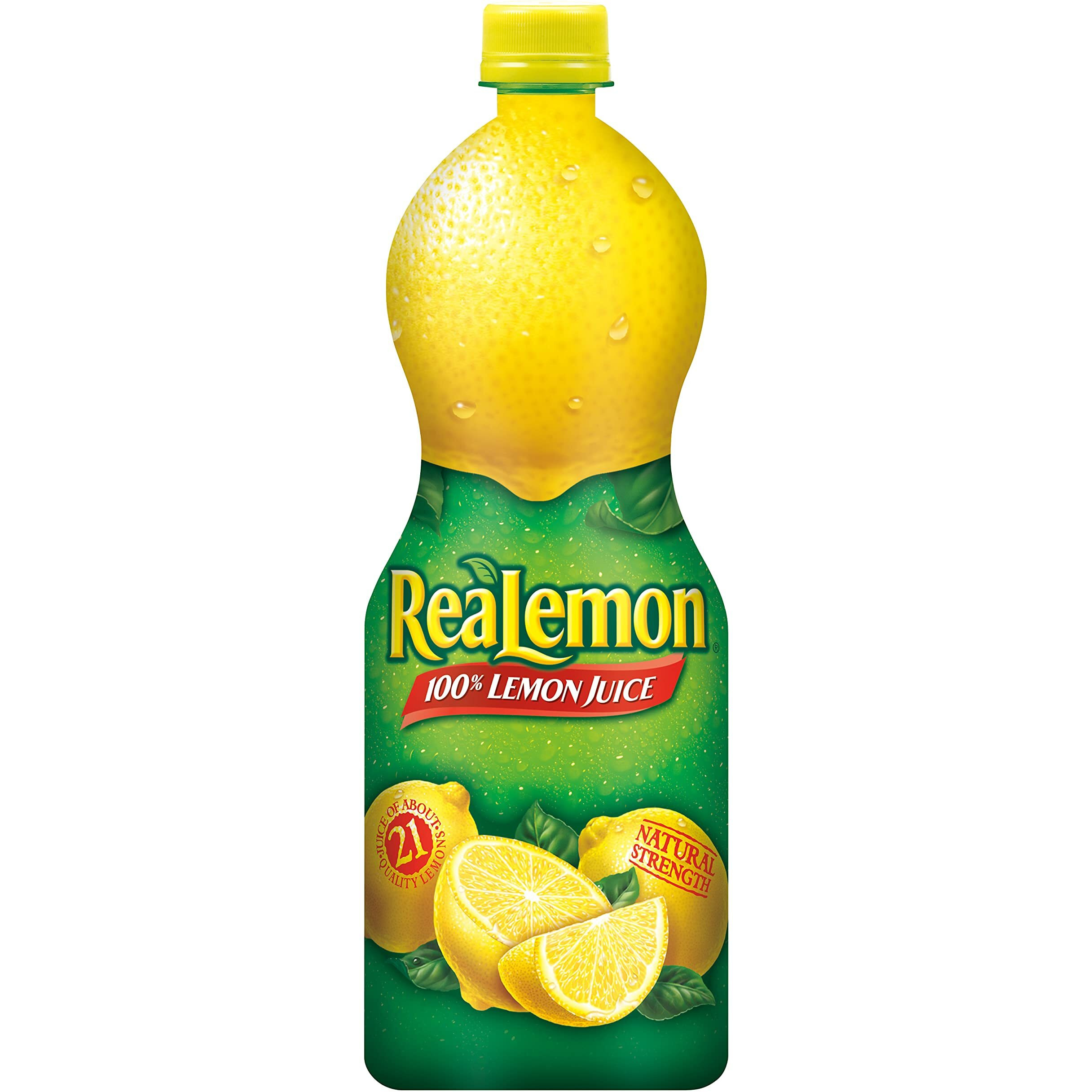 Realemon 100% Lemon Juice, 32 Fl Oz Bottle (Pack Of 12), Made With Lemon Juice From Concentrate, Gluten-Free, Sodium Free, Perfect Mixer To Add To Cocktails And Marinades