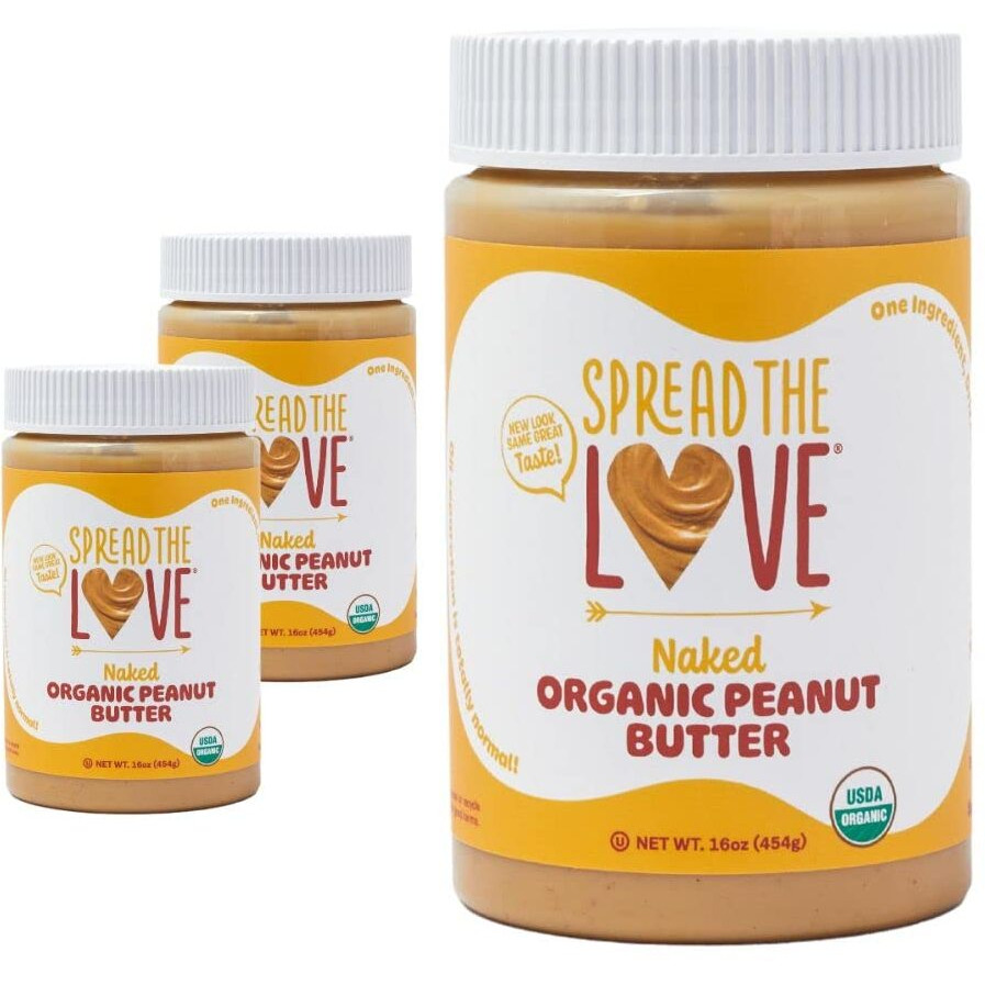 Spread The Love Naked Organic Peanut Butter (Organic, All Natural, Vegan, Gluten-Free, Creamy, Dry-Roasted, No Added Salt, No Added Sugar, No Palm Oil) (3-Pack)