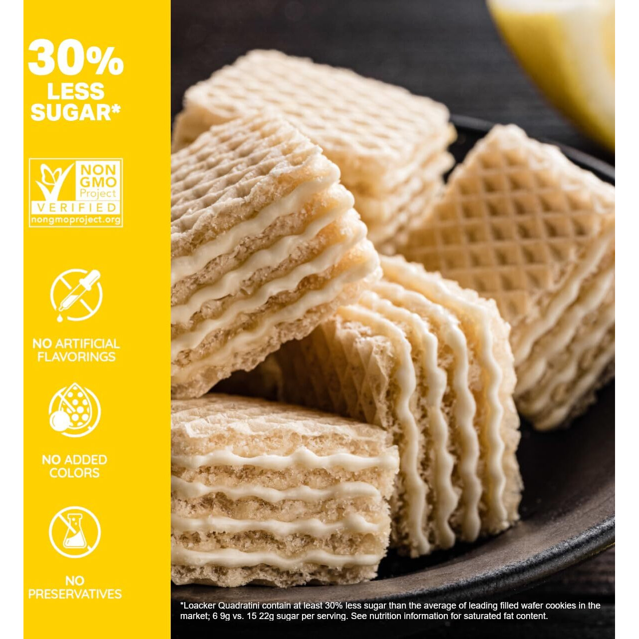 Loacker Quadratini Lemon Wafer Cookies Large - Premium Crispy Bite Size Wafers - 30% Less Sugar - Non-Gmo - Large Pack Of 6