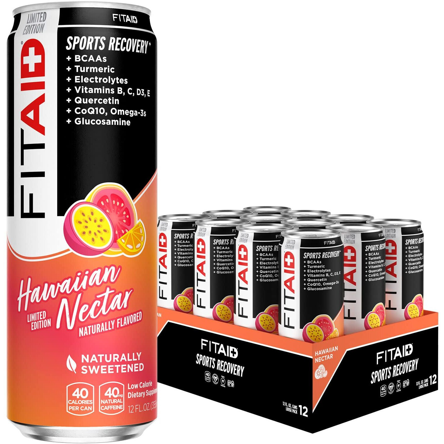 Fitaid Post Workout Recovery Drink, Hawaiian Nectar, Bcaas, Glucosamine, Electrolytes, Paleo, Vegan & Gluten-Free, No Artificial Sweeteners, Naturally Flavored, Vitamins B, C, D3, E, Turmeric