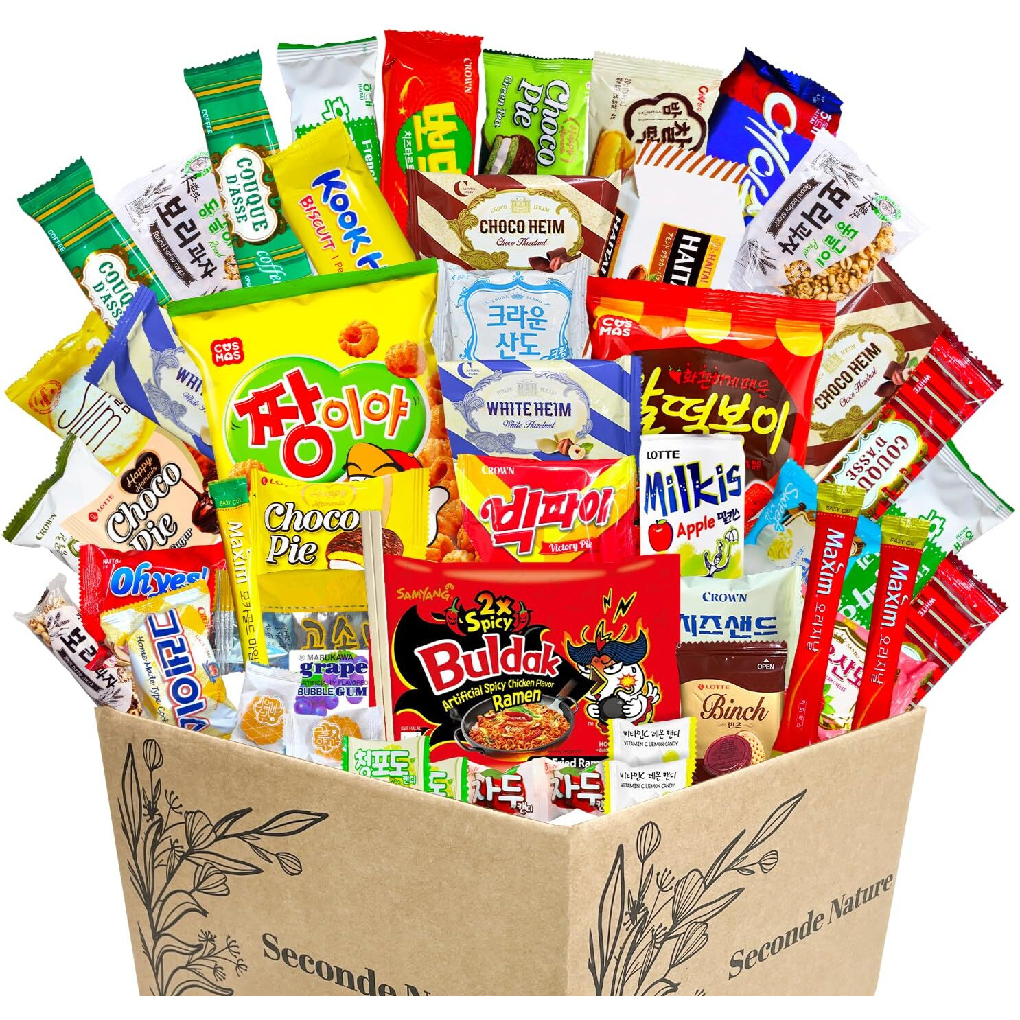 Journey Of Asia Korean Snack Box 48 Count - Individually Wrapped Packs Of Coffee, Snacks, Cookies, Ramen And Drink, Food Box For Kids Children College Students Adult Senior Friends Family