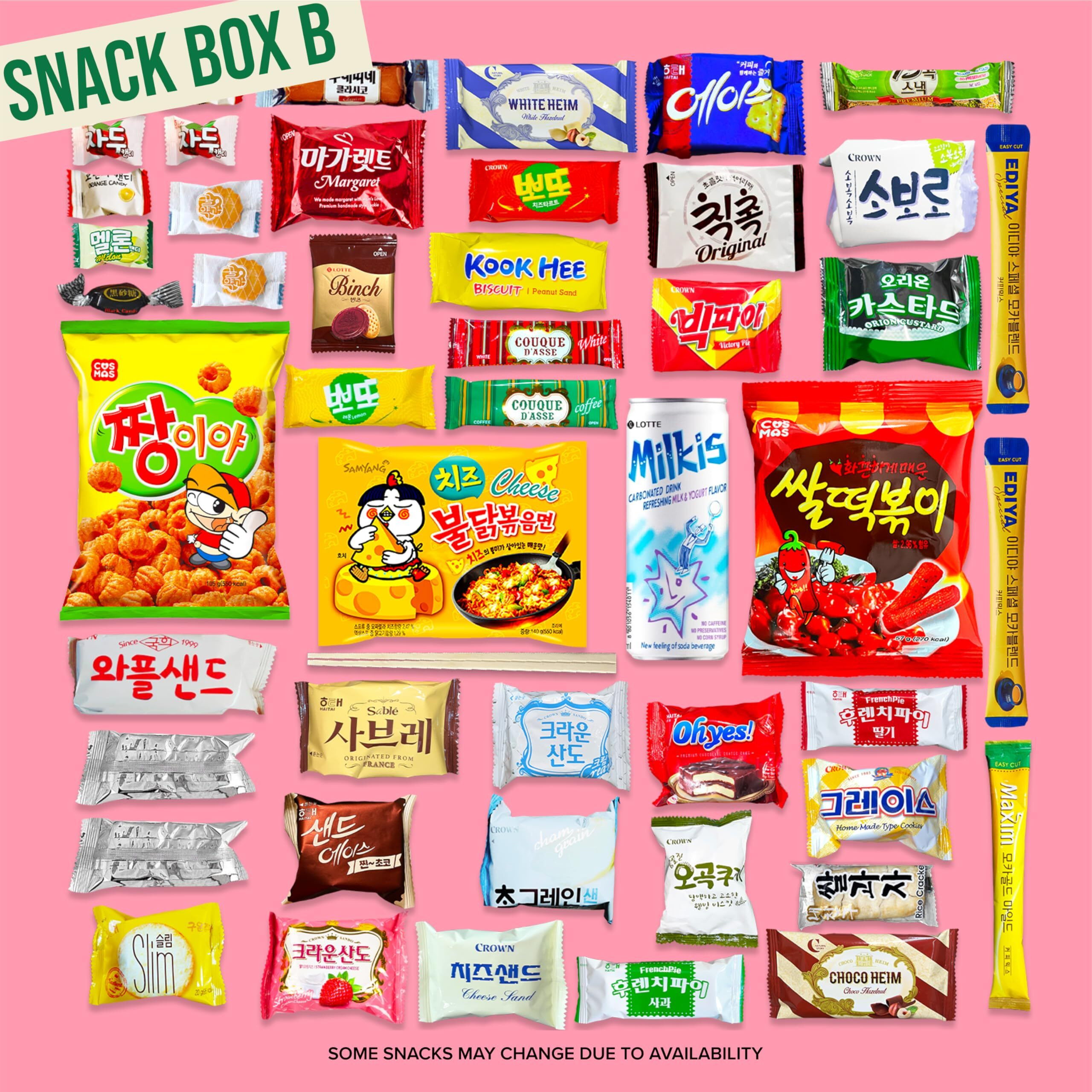 Journey Of Asia Korean Snack Box 48 Count - Individually Wrapped Packs Of Coffee, Snacks, Cookies, Ramen And Drink, Food Box For Kids Children College Students Adult Senior Friends Family