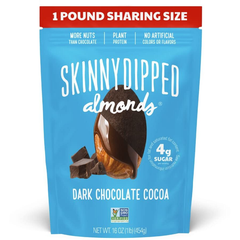 Skinnydipped Dark Chocolate Cocoa Almonds, Healthy Snack, Plant Protein, Gluten Free, 1Lb Resealable Bag, Pack Of 1