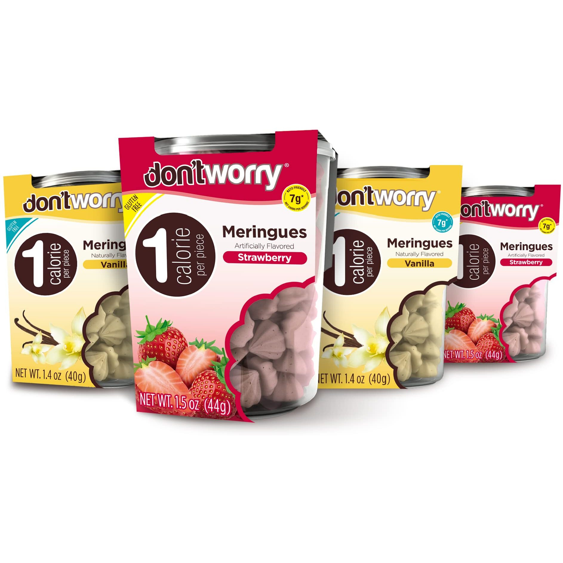 Don'T Worry Keto Friendly Meringue Cookies - Strawberry & Vanilla Cookies, 4 Calorie Meringue Cookies, Low Carb Snacks, Healthy Protein Snacks - 4 Pack