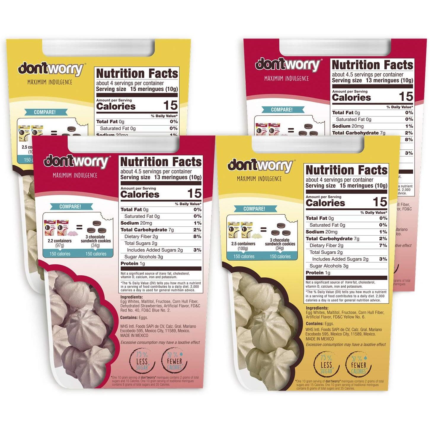 Don'T Worry Keto Friendly Meringue Cookies - Strawberry & Vanilla Cookies, 4 Calorie Meringue Cookies, Low Carb Snacks, Healthy Protein Snacks - 4 Pack
