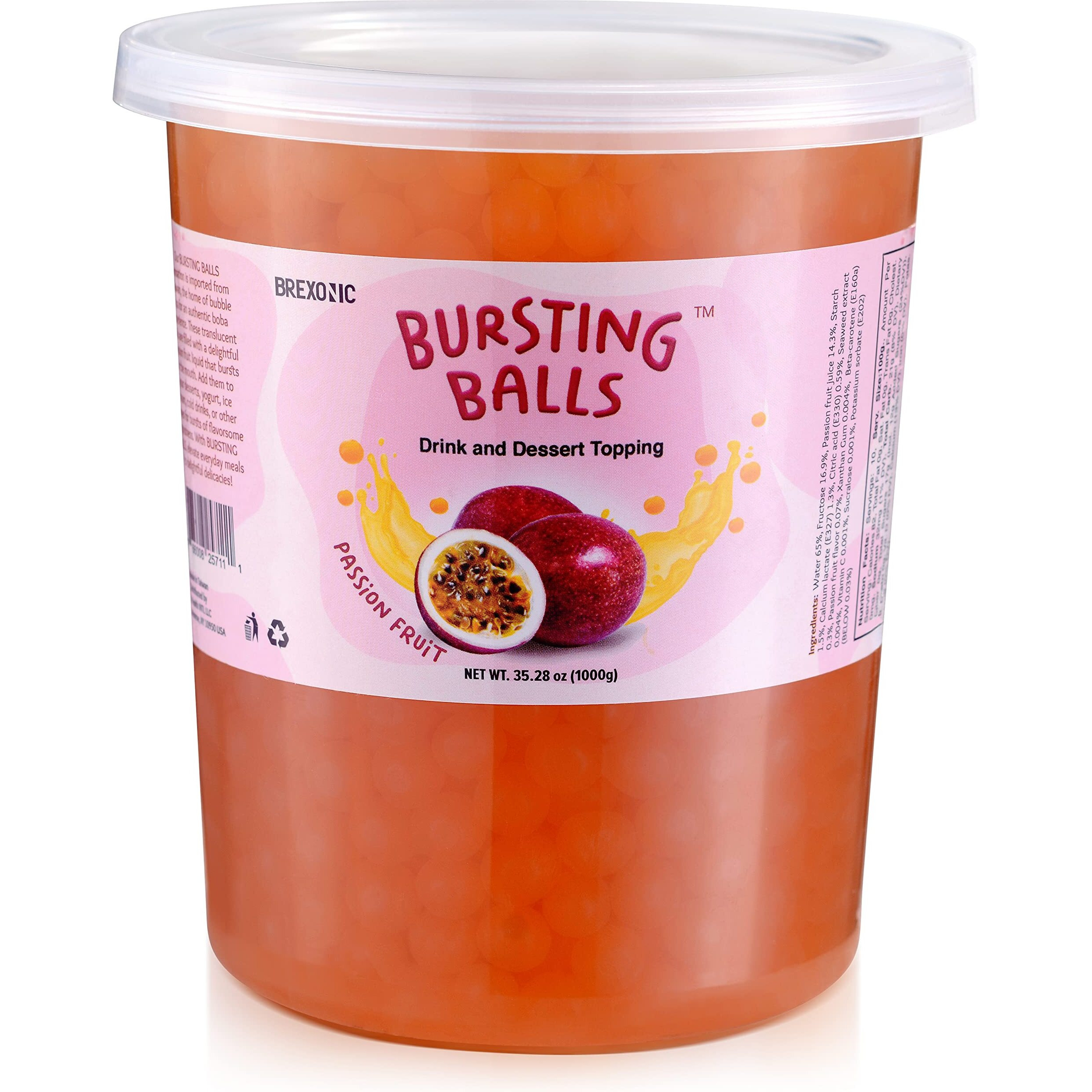 Brexonic Popping Boba Pearls Bursting Tea Balls Drink & Dessert Topping Strawberry Mango Blueberry Passion Fruit Flavored Bubble Tea Pearls (Passion Fruit, 2 Lb Pack Of 1)