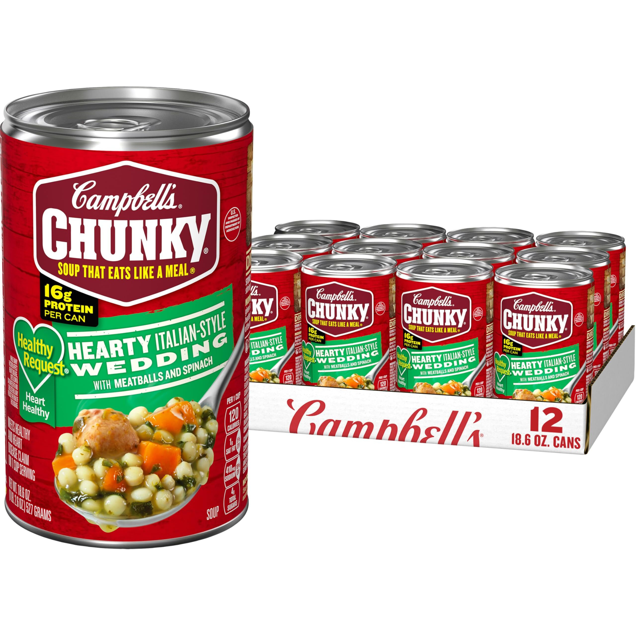 Campbells Chunky Healthy Request Soup, Hearty Italian Wedding Soup With Meatballs And Spinach, 18.8 Oz Can (Case Of 12)