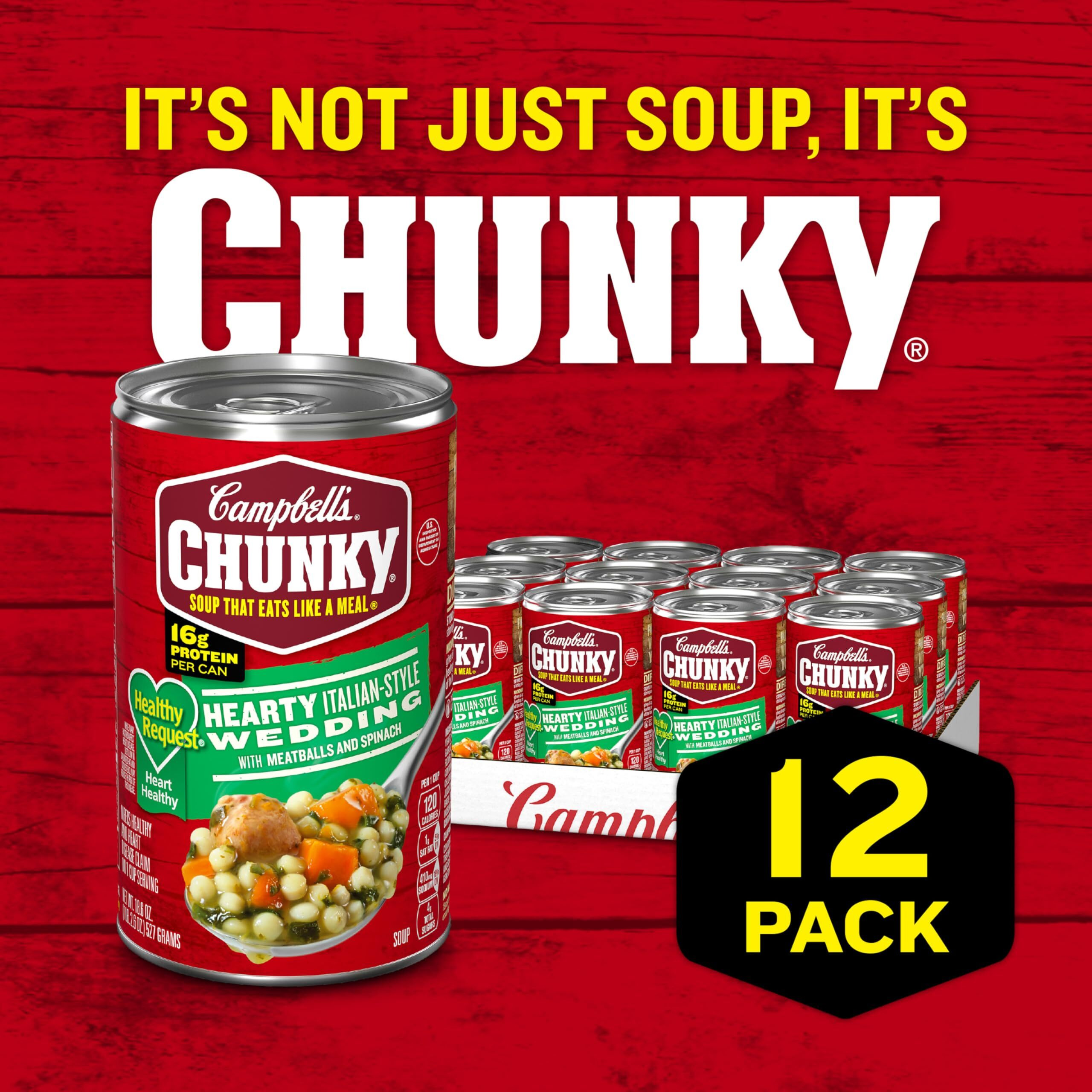 Campbells Chunky Healthy Request Soup, Hearty Italian Wedding Soup With Meatballs And Spinach, 18.8 Oz Can (Case Of 12)