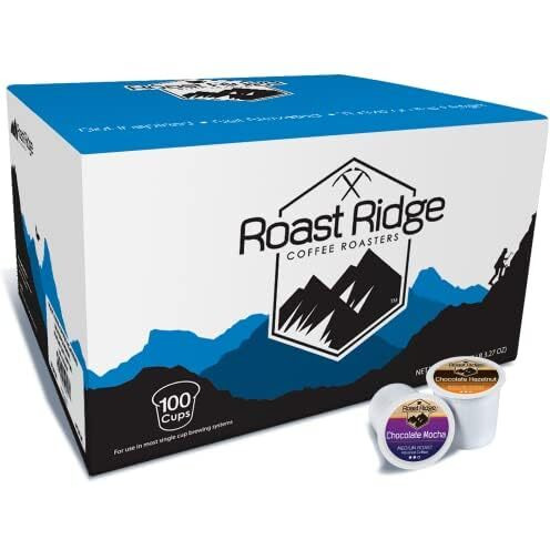 Roast Ridge Single Serve Coffee Pods For Keurig K-Cup Brewers, Variety Pack, Medium Roast, 100 Count (50 Chocolate Mocha, 50 Chocolate Hazelnut)