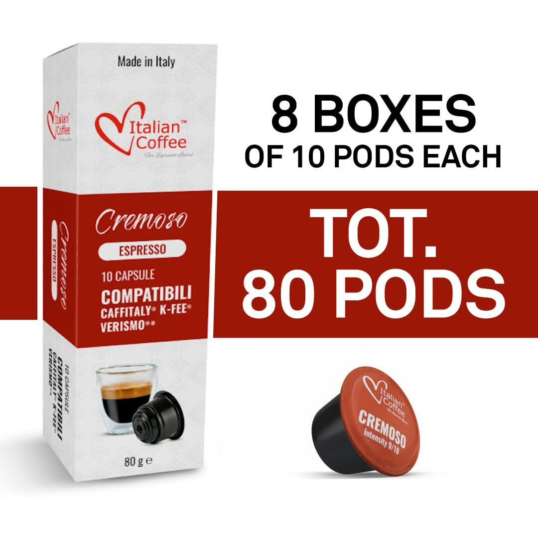 Italian Coffee For Espresso Lovers Italian Coffee Capsules Compatible With Verismo, Cbtl, Caffitaly, K-Fee Systems (80 Pods Cremoso Blend)