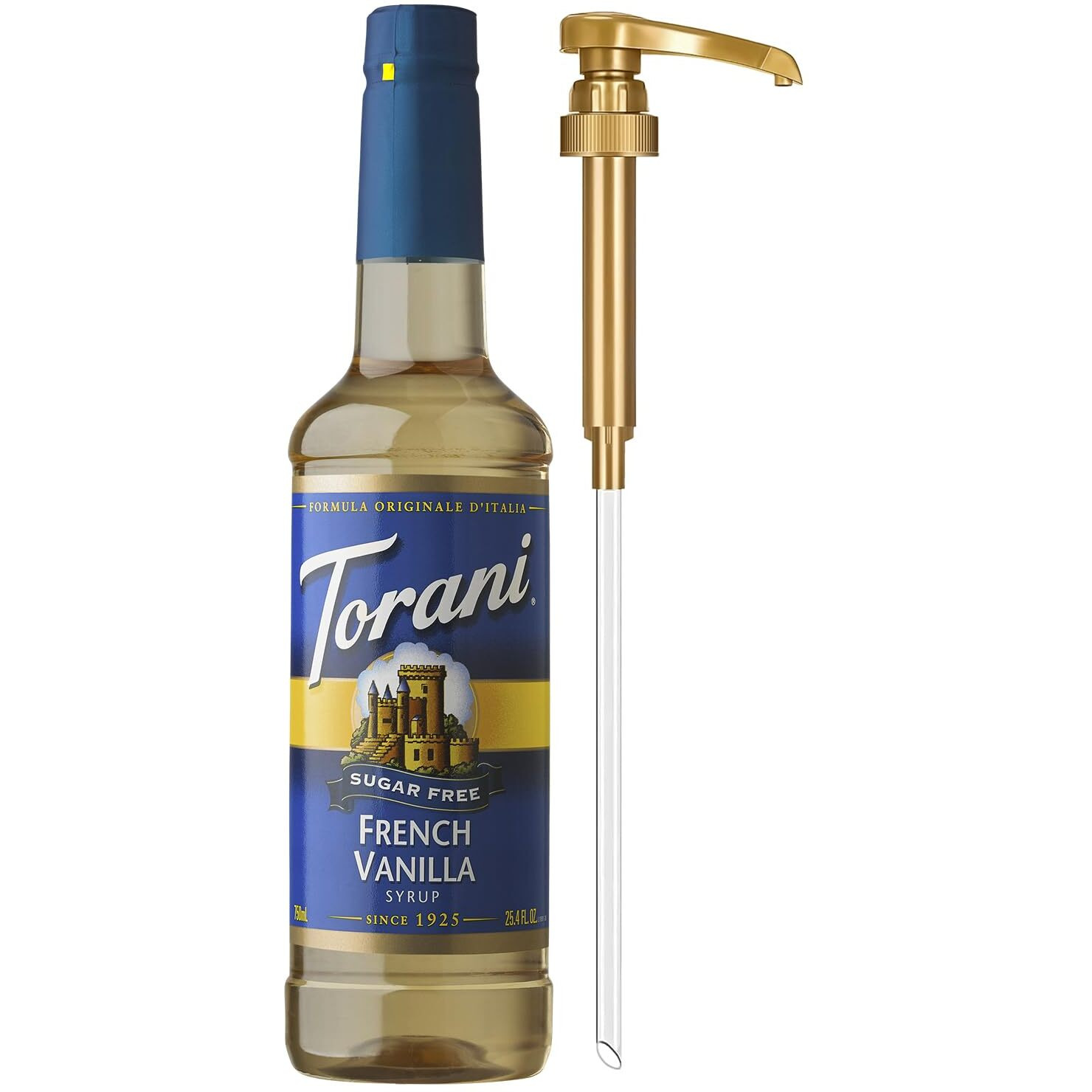 Torani Sugar Free Coffee Syrup, French Vanilla Flavored Syrup For Drinks, Zero Calorie, Pump Included, 25.4 Fl Oz