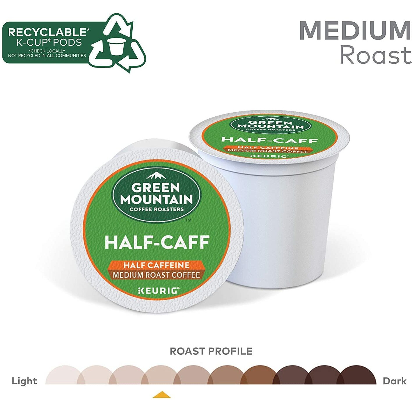 Green Mountain Coffee Roasters Half Caff, Single-Serve Keurig K-Cup Pods, Medium Roast Coffee