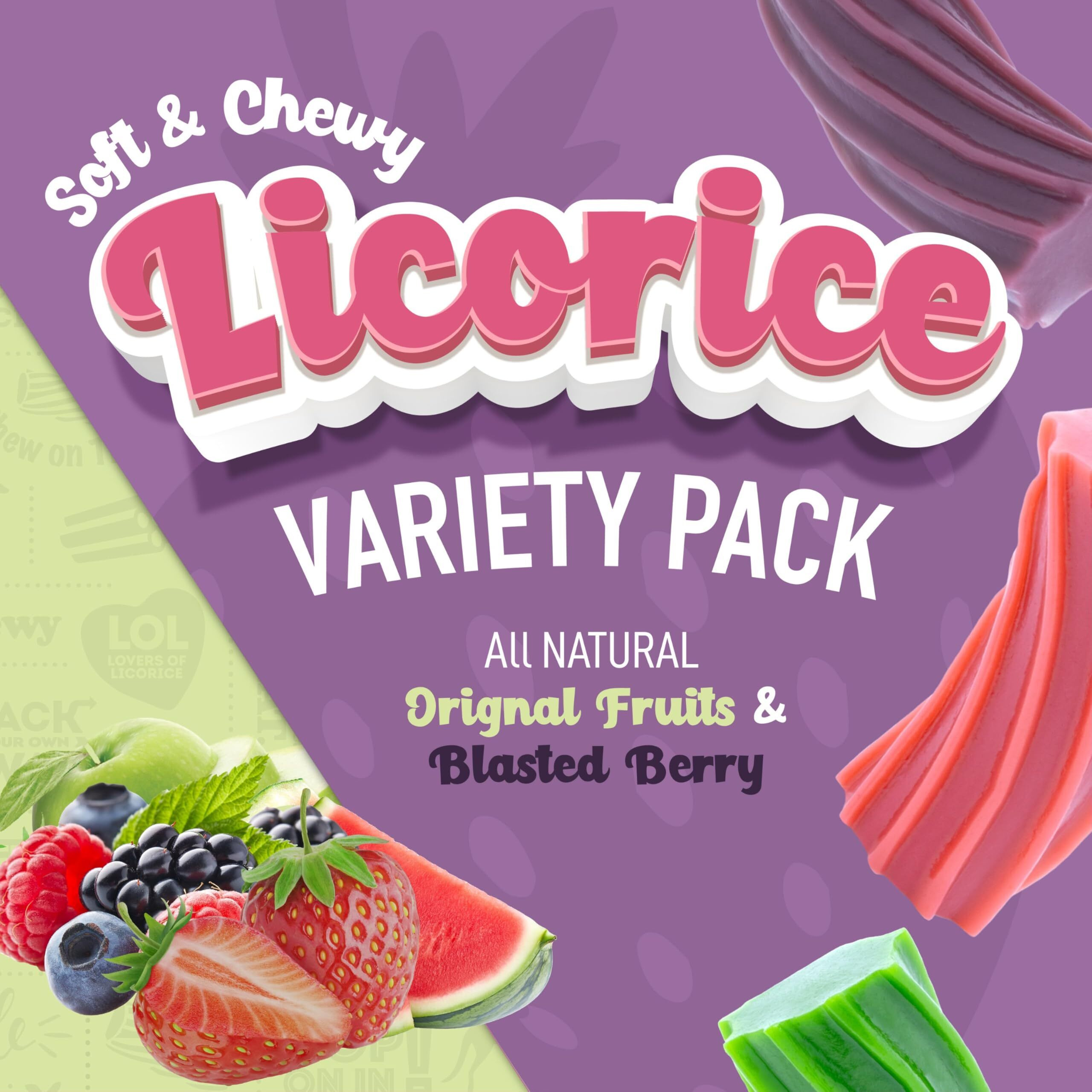 Wiley Wallaby Licorice 10 Ounce Variety Pack - Original Fruits And Blasted Berry Classic Gourmet Soft & Chewy Australian Licorice Candy - Pack Of 6