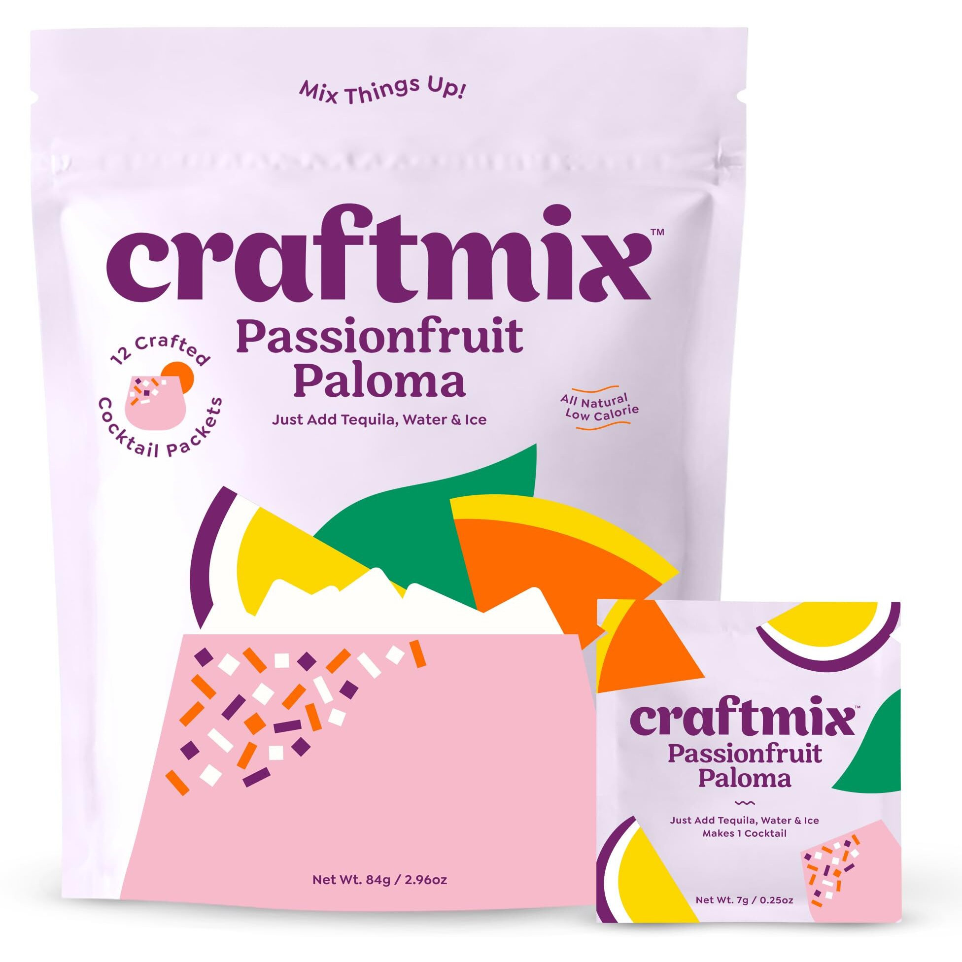 Craftmix Passionfruit Paloma, Makes 12 Drinks, Tequila Cocktail Mixers, Instant Skinny Cocktail And Mocktail Mix - With Real Fruit - Vegan Low Carb, Low Sugar, Non-Gmo, Gluten Free, Easy To Mix