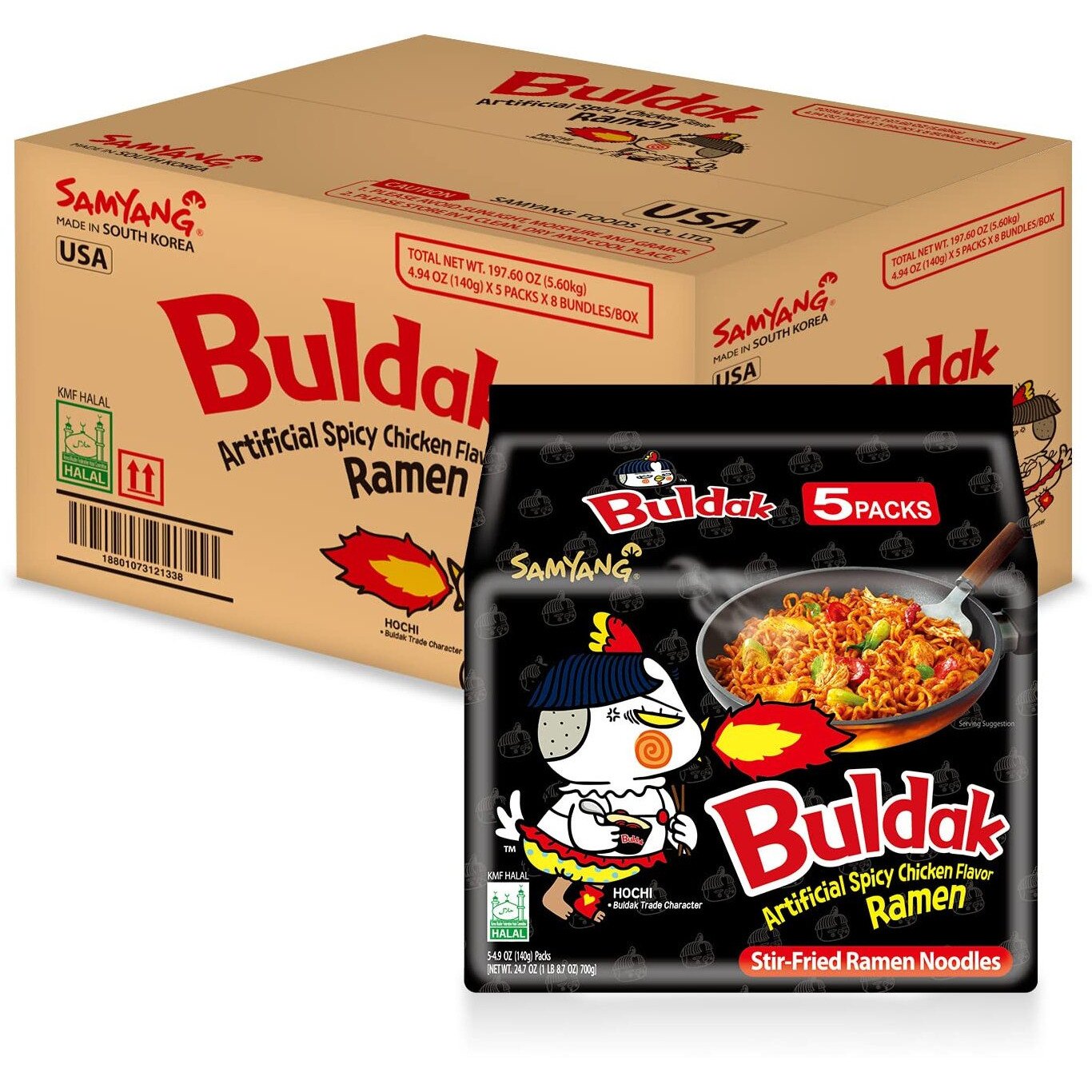 Samyang Buldak (Korean) Hot Spicy Chicken Stir Fried Ramen (Noodles) 4.94 Oz (Pack Of 40)