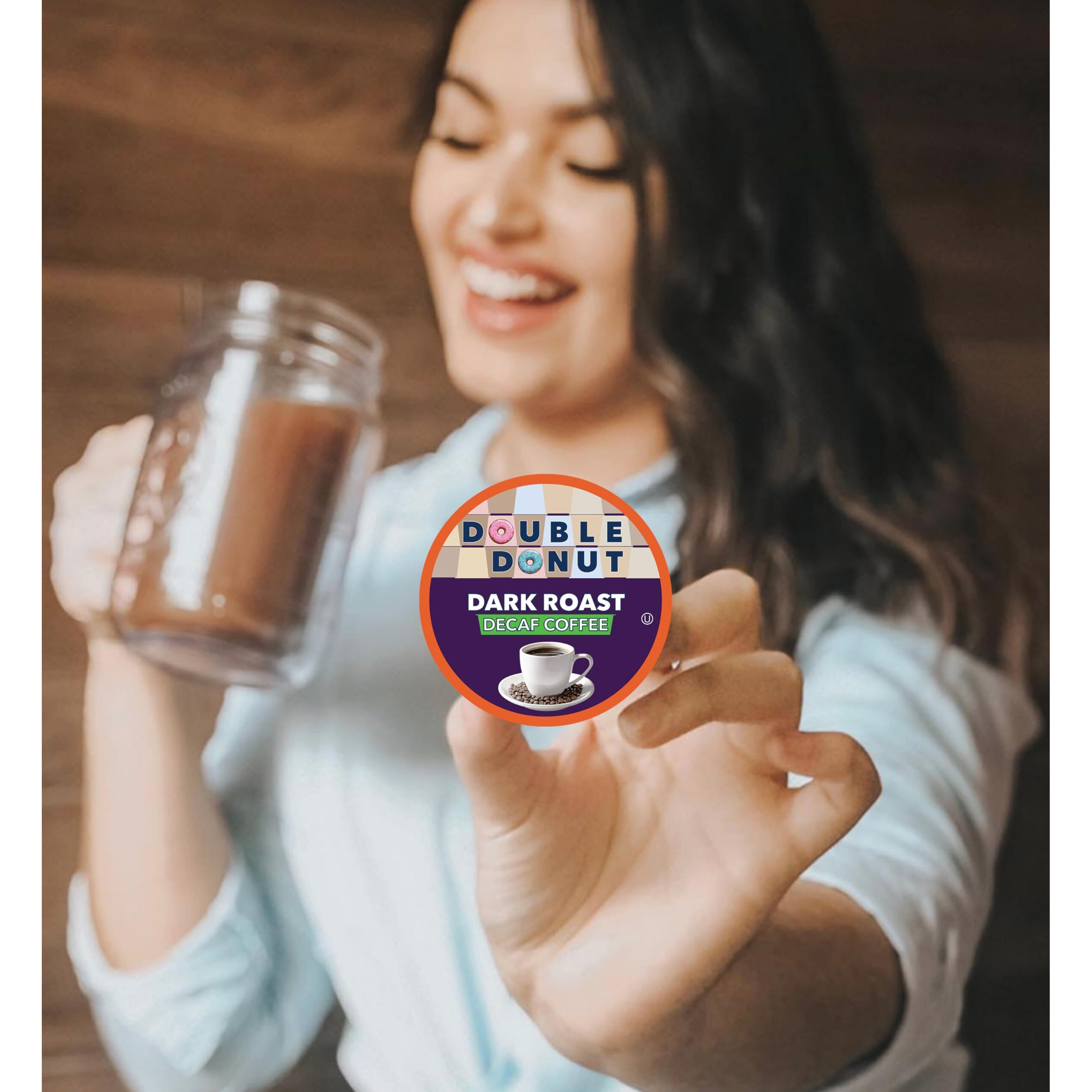 Double Donut Decaf Dark Roast Coffee Pods, Extra Bold Blend Coffee, Single Serve Coffee For Keurig K Cups Machines, Decaf Dark Roast Coffee In Recyclable Pods, 24 Count
