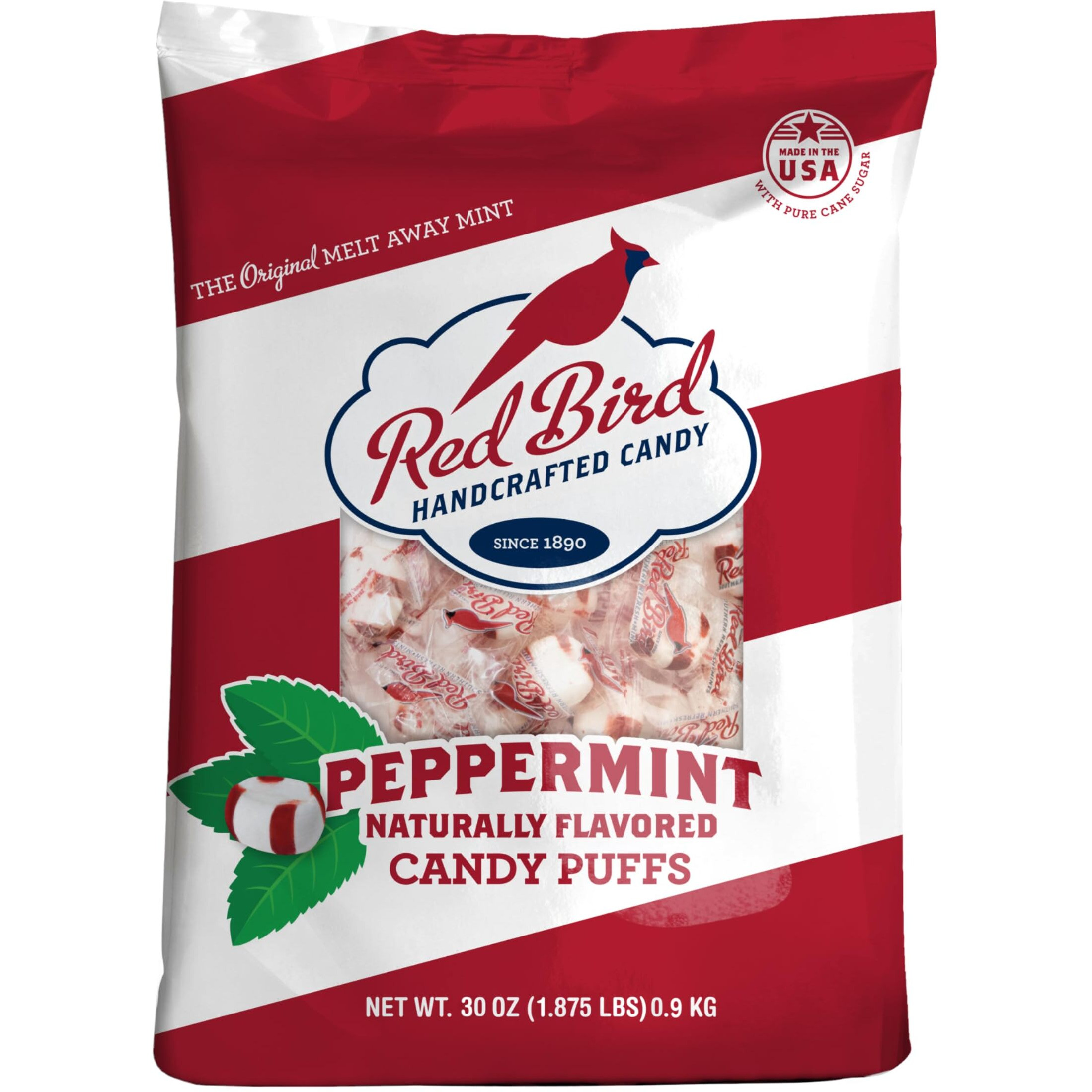 Red Bird Soft Peppermint Candy Puffs, Mints Individually Wrapped, Gluten-Free, Non-Gmo Verified, Kosher, Allergen Free 30 Oz Bag