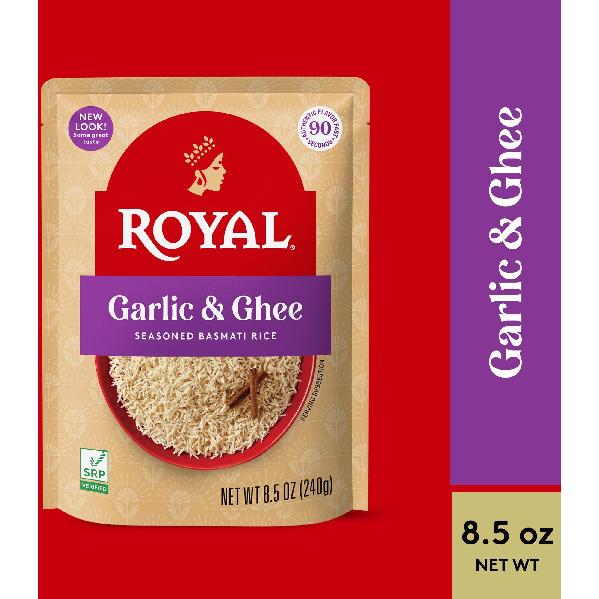 Royal - Ready To Heat Rice - Authentic Garlic & Ghee, 4 Count
