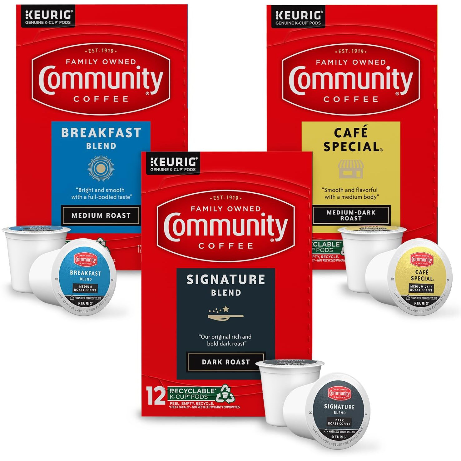 Community Coffee Variety Pack 36 Count Coffee Pods, Medium Dark Roast, Compatible With Keurig 2.0 Brewers