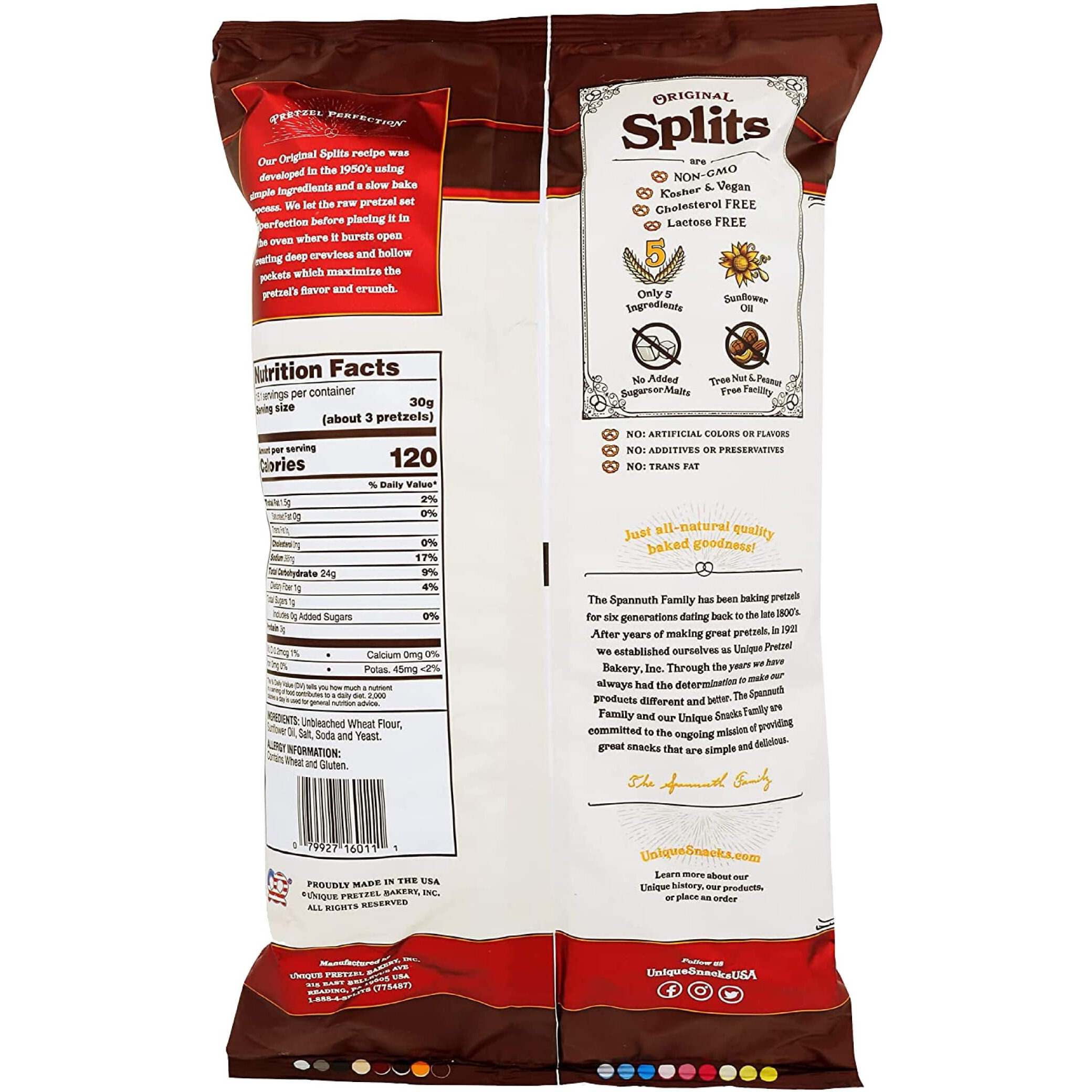 Unique Snacks Original Splits Pretzels, Delicious Homestyle Baked Snack Bag, Ou Kosher, And Non-Gmo Food, No Artificial Flavor, 16 Oz. Bags, Pack Of 12