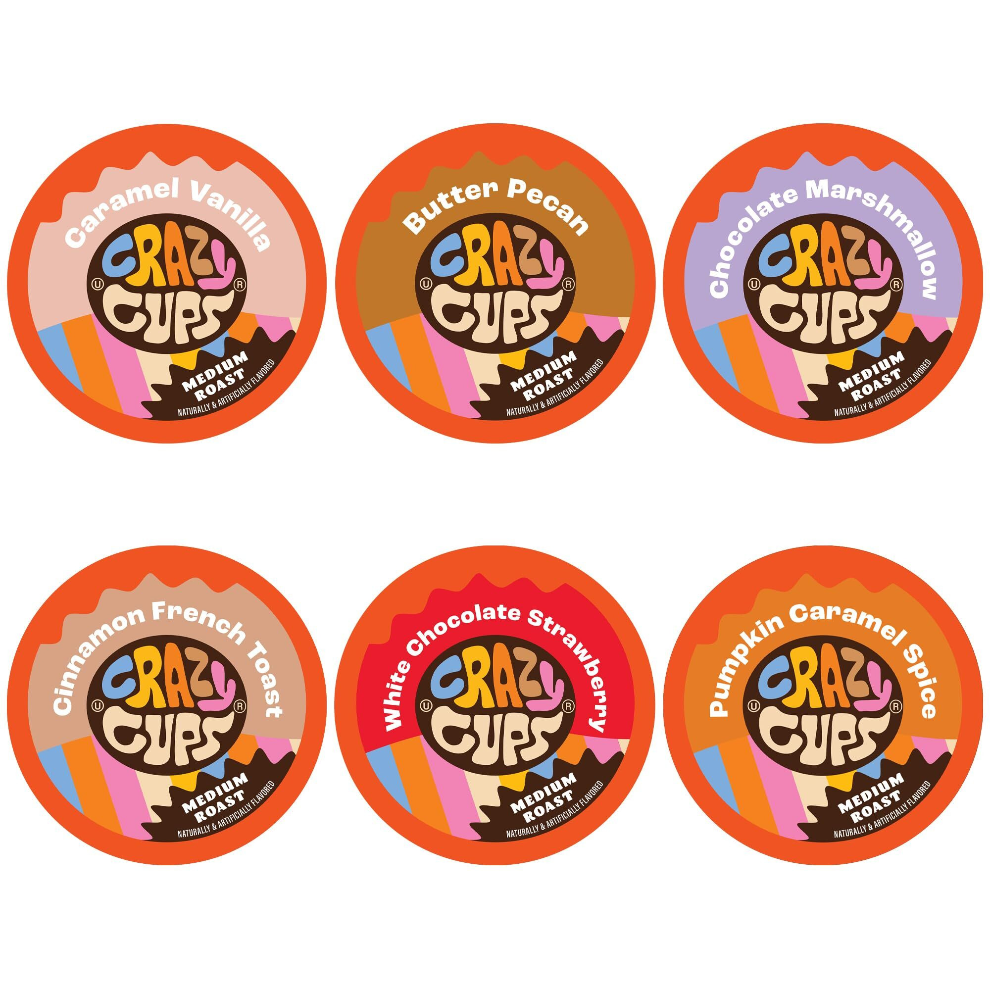 Crazy Cups Flavored Medium Roast Hot Or Iced Coffee, Variety Recyclable Pods For Keurig K Cup Brewers, 24 Count