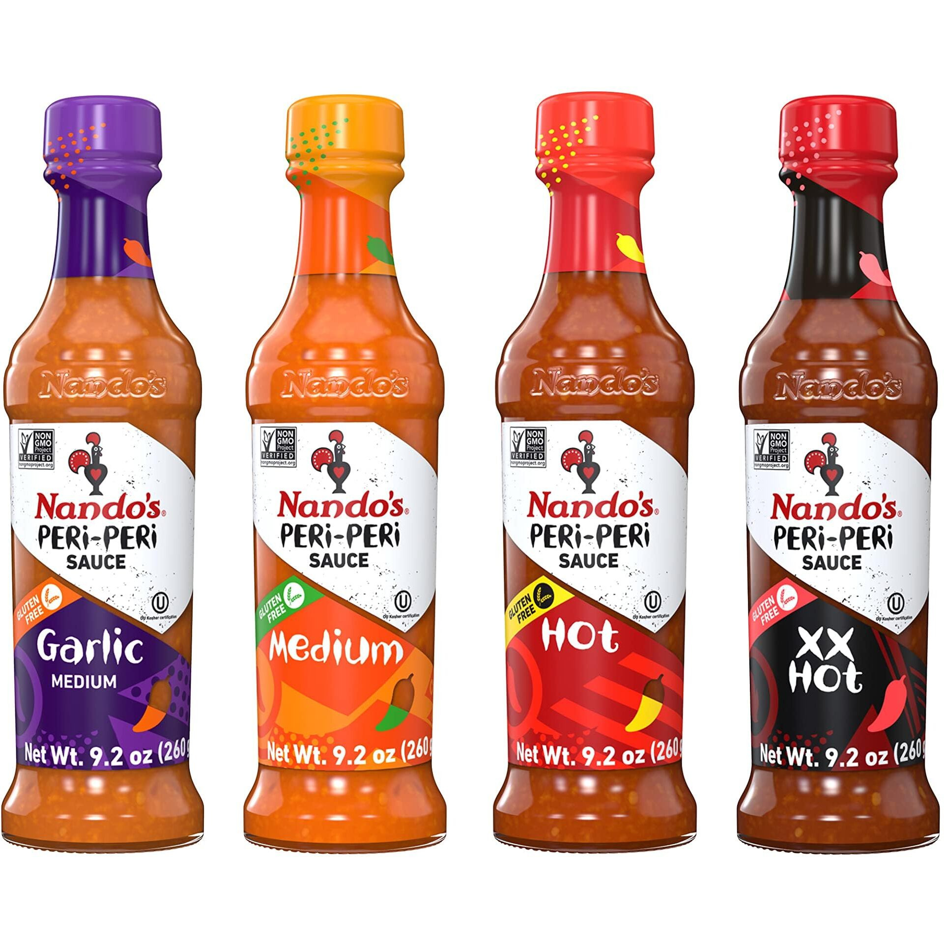 Nando's Peri Peri Hot Sauce Lovers Pack - Garlic, Medium, Hot, Extra Extra Hot Piri Piri Sauce Set - 9.1Oz Bottles, 4Pk