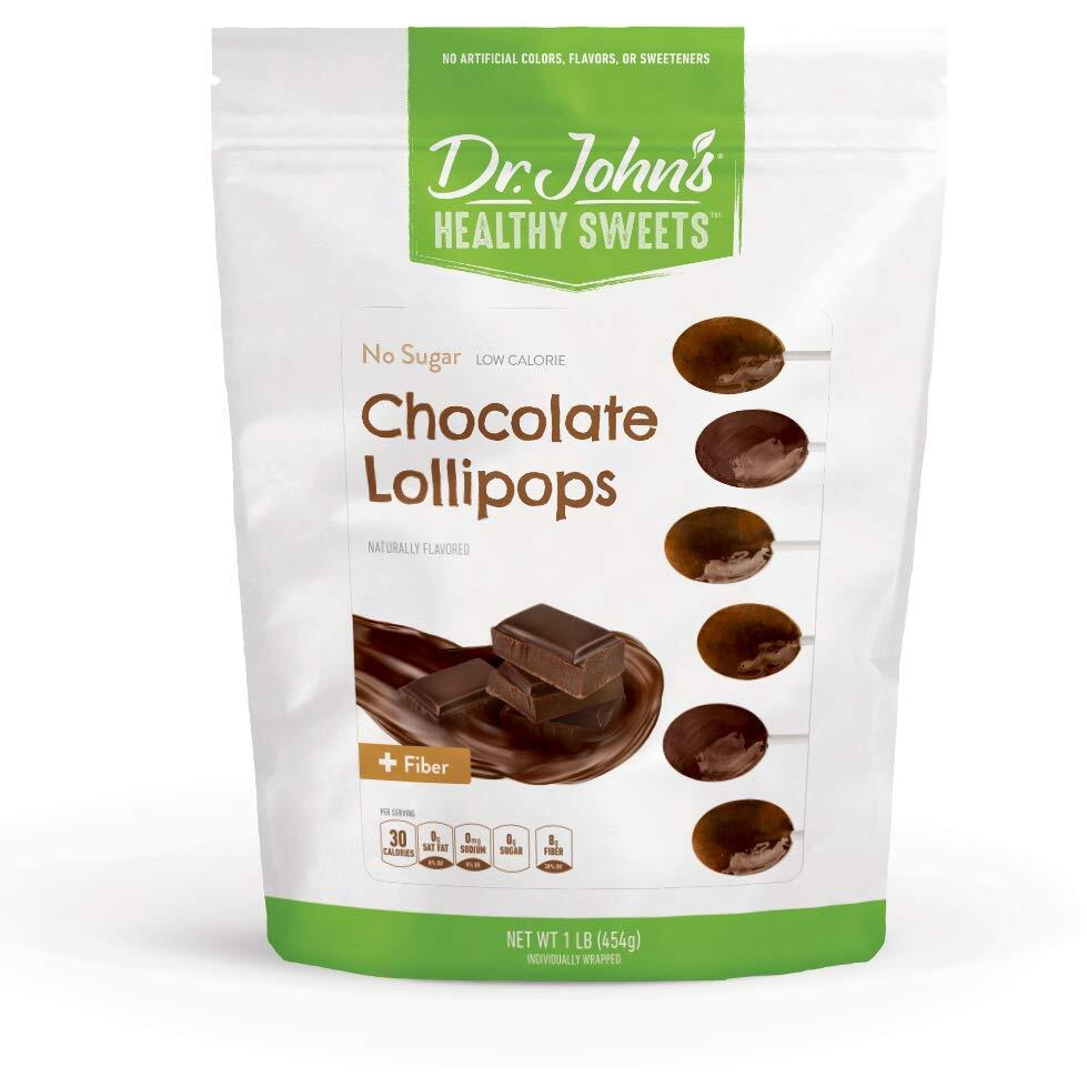 Dr. Johns Sugar Free Candy, Healthy Lollipops With Zero Sugar, Low Calorie Snacks, Keto Friendly Hard Candy Sweets, Chocolate Oval, 60 Count, 1 Lb