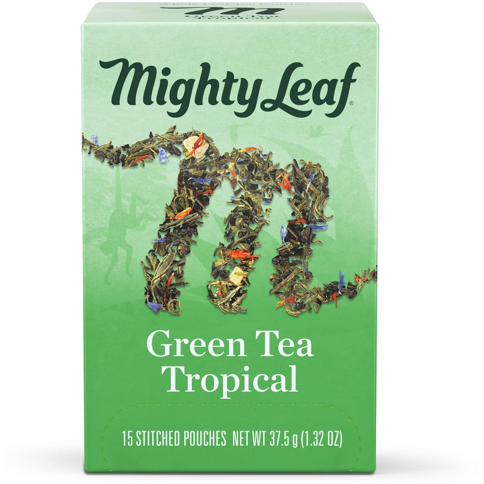 Mighty Leaf Tea, Green Whole Leaf Tea Bags - Green Tea Tropical - Light Caffeine - Blended With Pineapple, Guava & Tropical Fruit Flavors - 15 Count