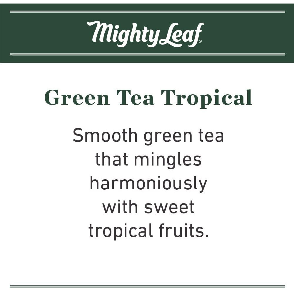 Mighty Leaf Tea, Green Whole Leaf Tea Bags - Green Tea Tropical - Light Caffeine - Blended With Pineapple, Guava & Tropical Fruit Flavors - 15 Count