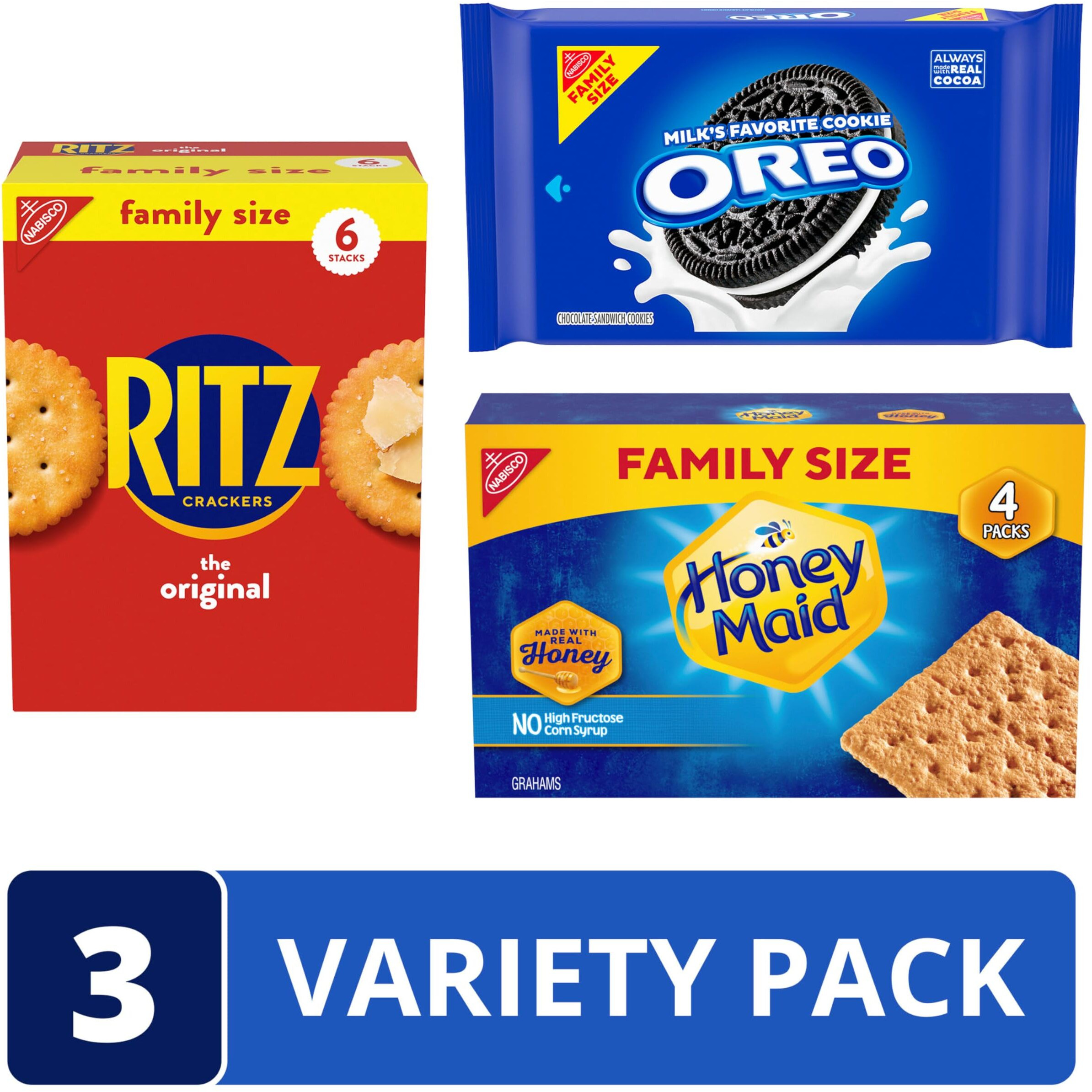 Oreo Cookies, Ritz Crackers, Honey Maid Graham Crackers Variety Pack, Family Size, 3 Packs