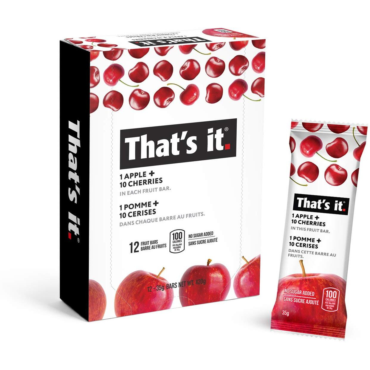 That's It. Apples + Cherry 100% Natural Real Fruit Bar, Best High Fiber Vegan, Gluten Free Healthy Snack, Paleo For Children & Adults, Non Gmo Sugar-Free, No Preservatives Energy Food (Pack Of 12)