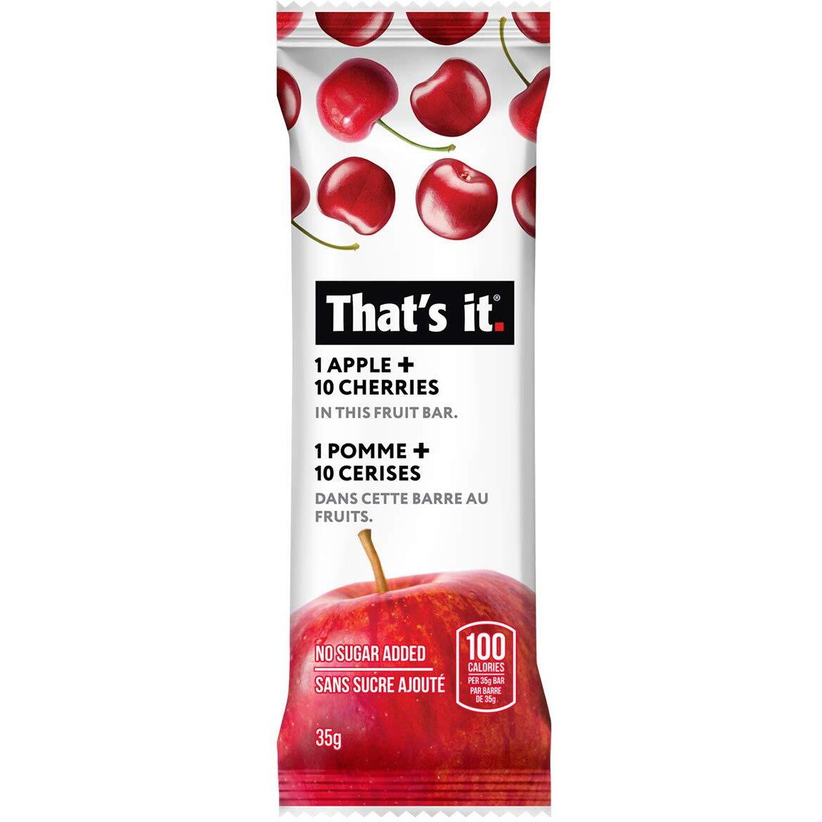 That's It. Apples + Cherry 100% Natural Real Fruit Bar, Best High Fiber Vegan, Gluten Free Healthy Snack, Paleo For Children & Adults, Non Gmo Sugar-Free, No Preservatives Energy Food (Pack Of 12)