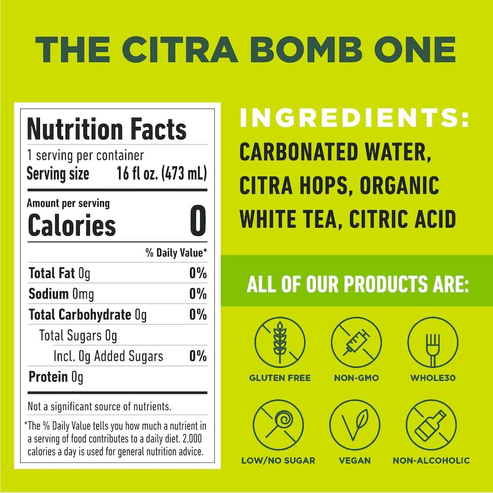 Hoplark Sparkling Hoptea - The Citra Bomb One (12Pk - 16Oz Cans) - Craft Brewed Na Beer Alternative - Organic, Gluten-Free, Non Gmo, Zero Calories, Sugar-Free, Natural Caffeine, Unsweetened