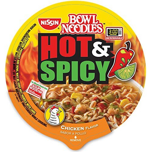 Nissin Hot And Spicy Bowl Noodles Chicken, 3.32 Ounce (Pack Of 12)