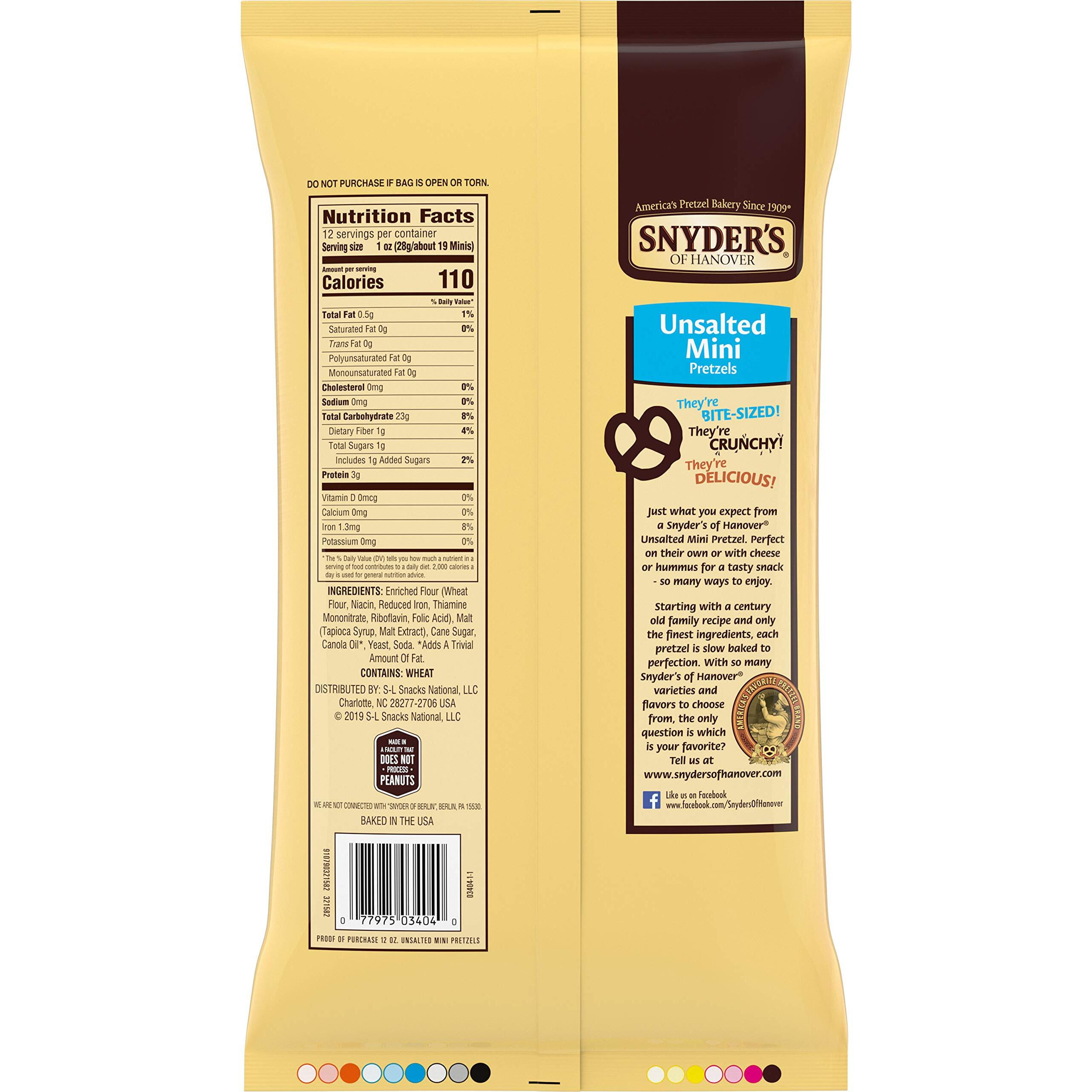 Snyder's Of Hanover Mini Pretzels, Unsalted Pretzels, 12 Ounce Bag (Pack Of 12)
