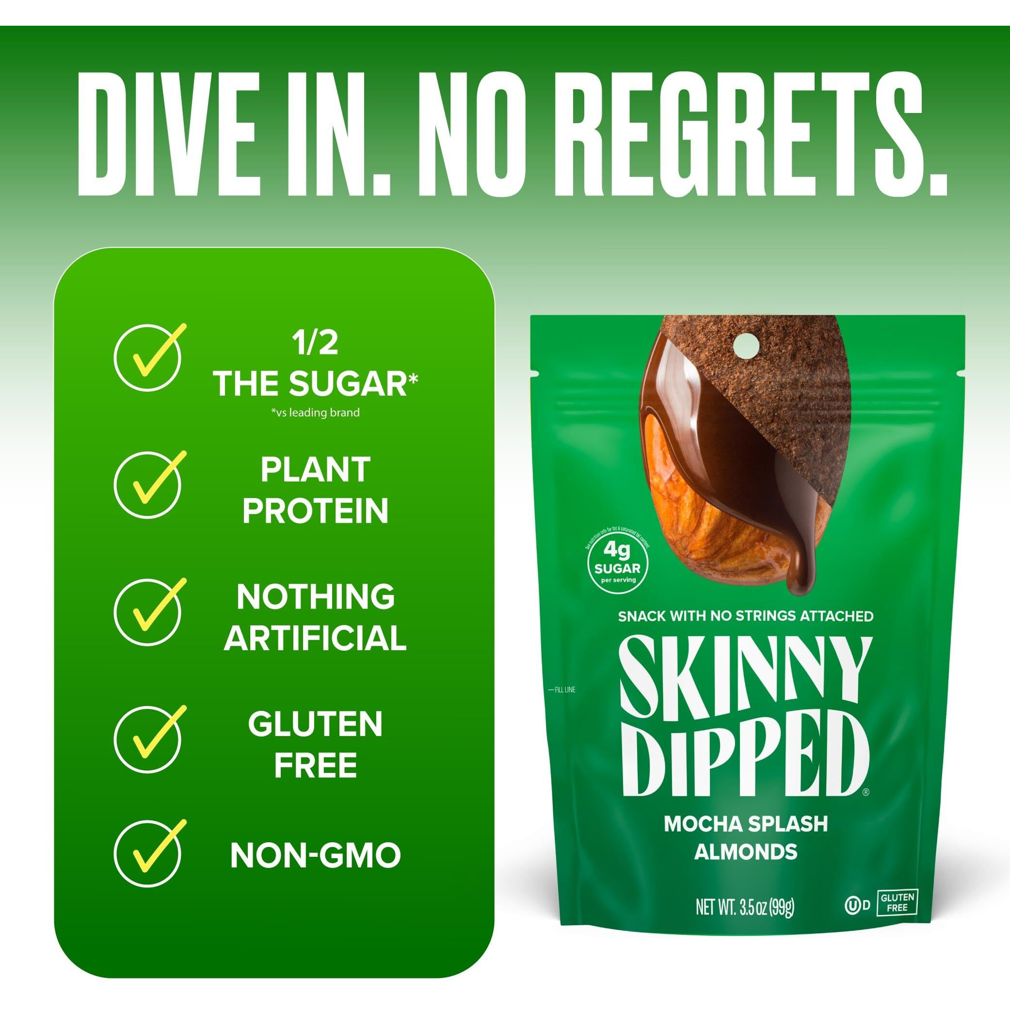 Skinnydipped Mocha Splash Almonds, Healthy Snack, Plant Protein, Gluten Free, 3.5 Oz Resealable Bags, Pack Of 5