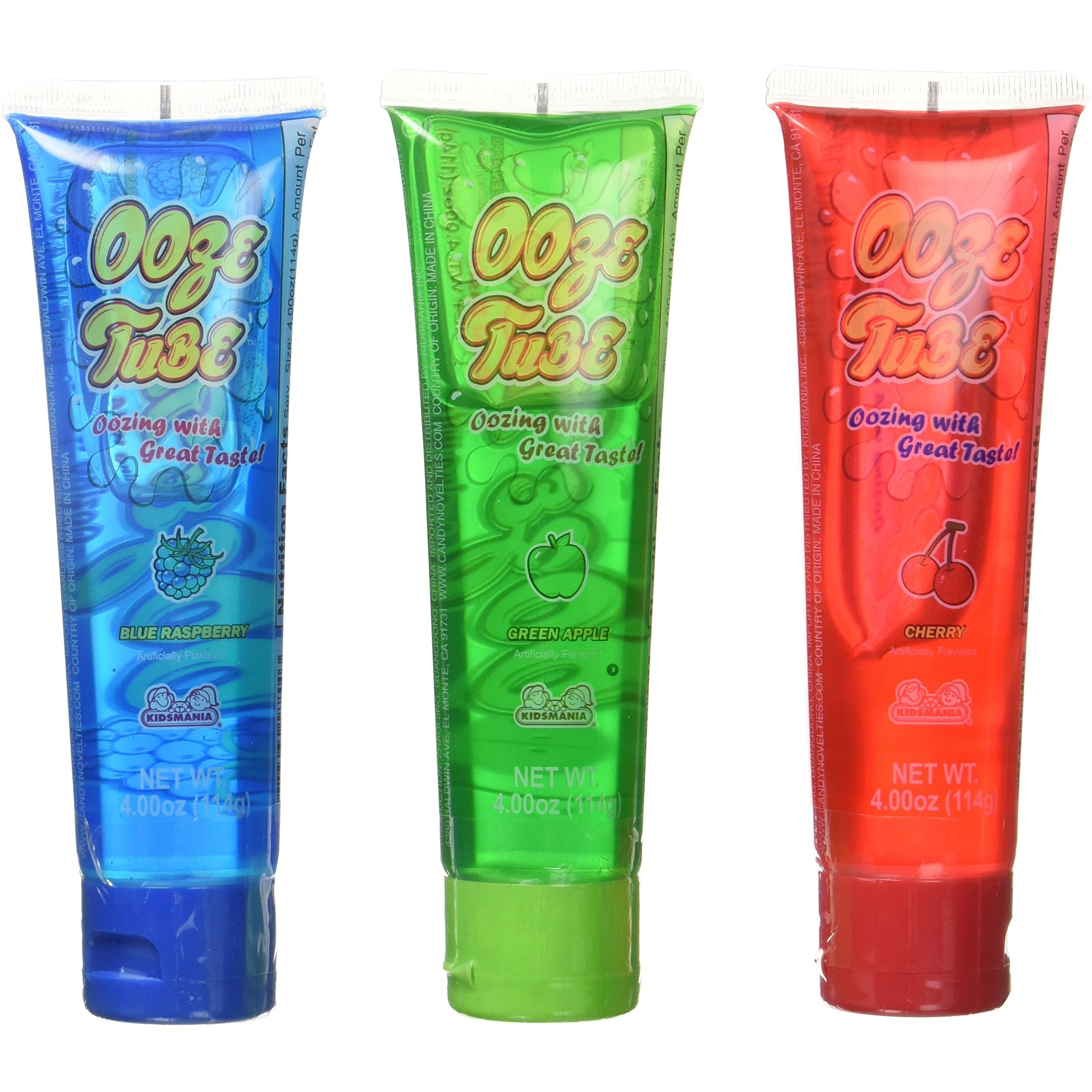Kidsmania Ooze Tube Oozing Taste Blue Raspberry/Cherry/Green Apple, 4 Ounce (Pack Of 12)