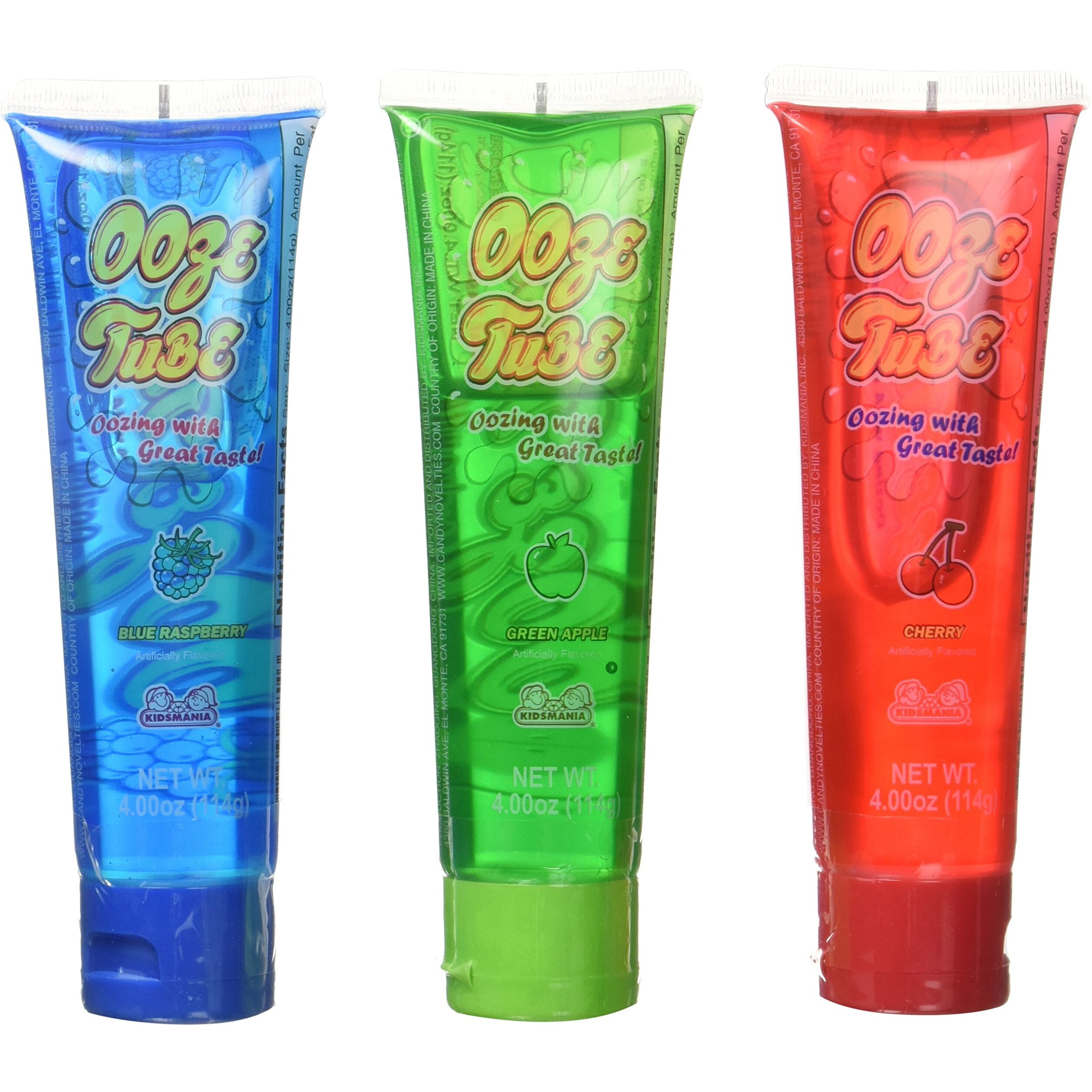 Kidsmania Ooze Tube Oozing Taste Blue Raspberry/Cherry/Green Apple, 4 Ounce (Pack Of 12)