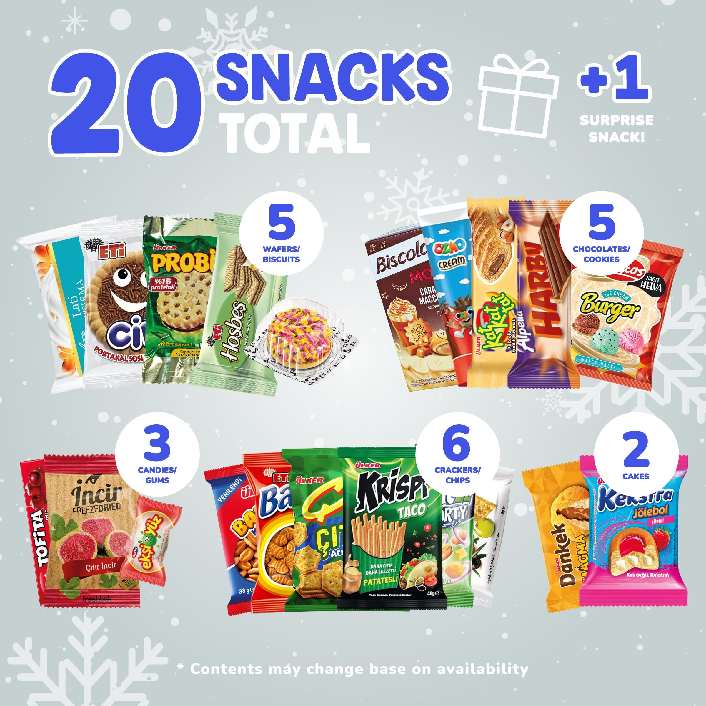 Maxi International Food Hamper | Premium Exotic Foreign Foods | Unique Hampers & Gourmet Gift For Men And Women | American Alike Retro Turkish Foods | 20 Full-Size + 1 Bonus Snacks