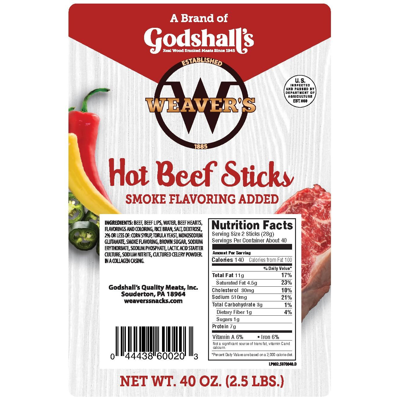 Weavers Hot Beef Sticks (80 Hot And Spicy 7    Beef Sticks Per 40Oz Bag)