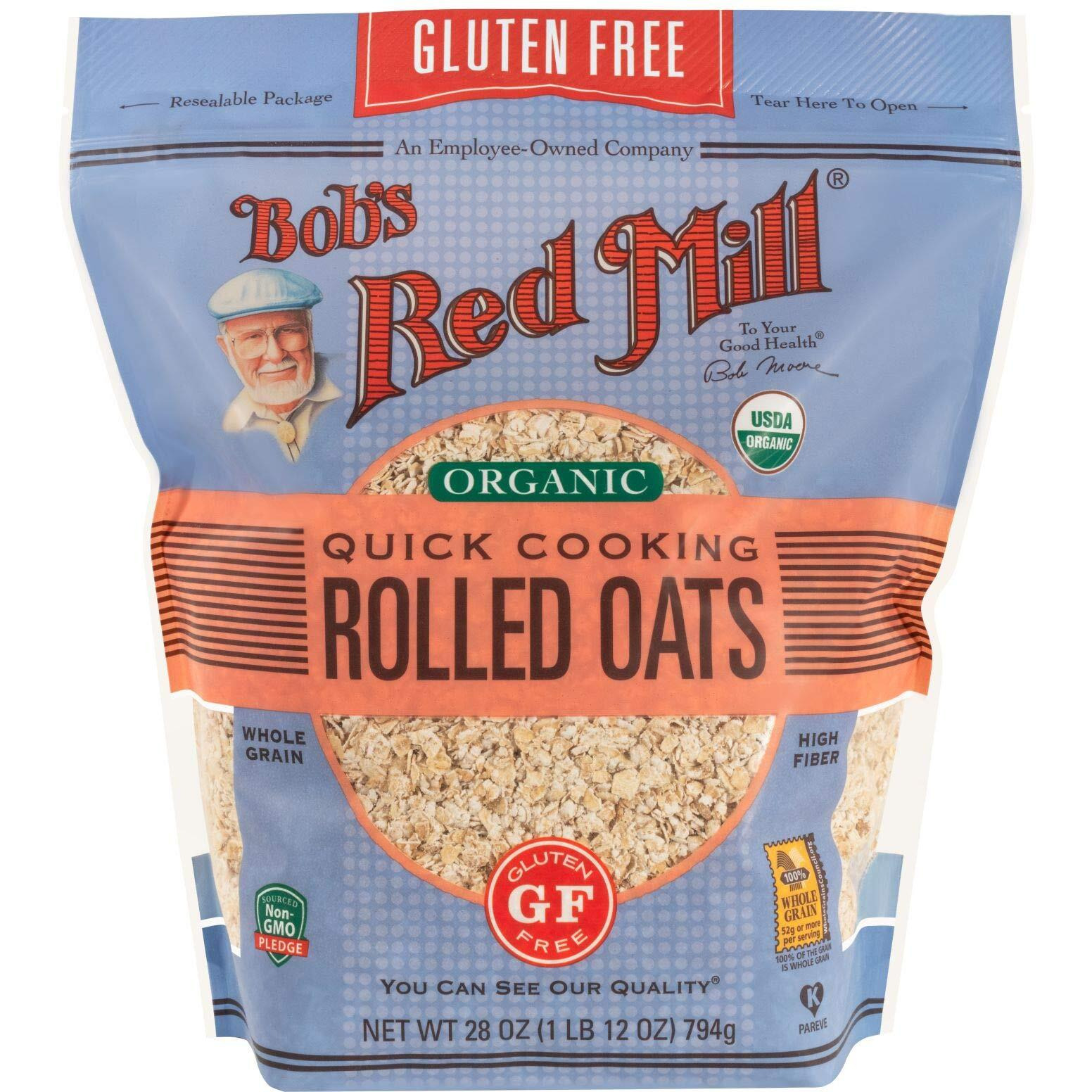 Bob's Red Mill Organic Quick Cooking Rolled Oats, Gluten Free, 28 Ounces (Pack Of 4)