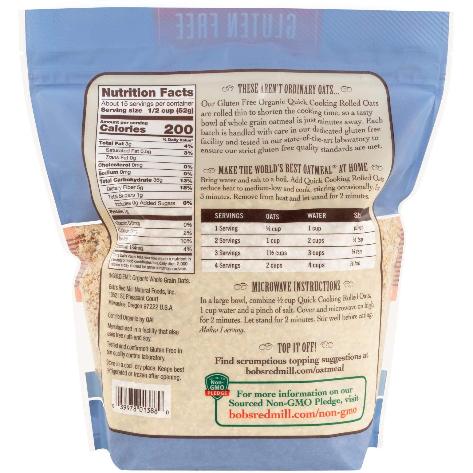 Bob's Red Mill Organic Quick Cooking Rolled Oats, Gluten Free, 28 Ounces (Pack Of 4)