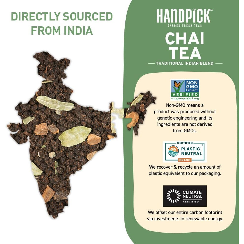Handpick, Premium Chai Tea Loose Leaf (340G/12Oz) | Blend Of Black Tea - Masala Chai Tea With Cinnamon, Cardamom, Cloves & Black Pepper | Resealable Ziplock Pouch