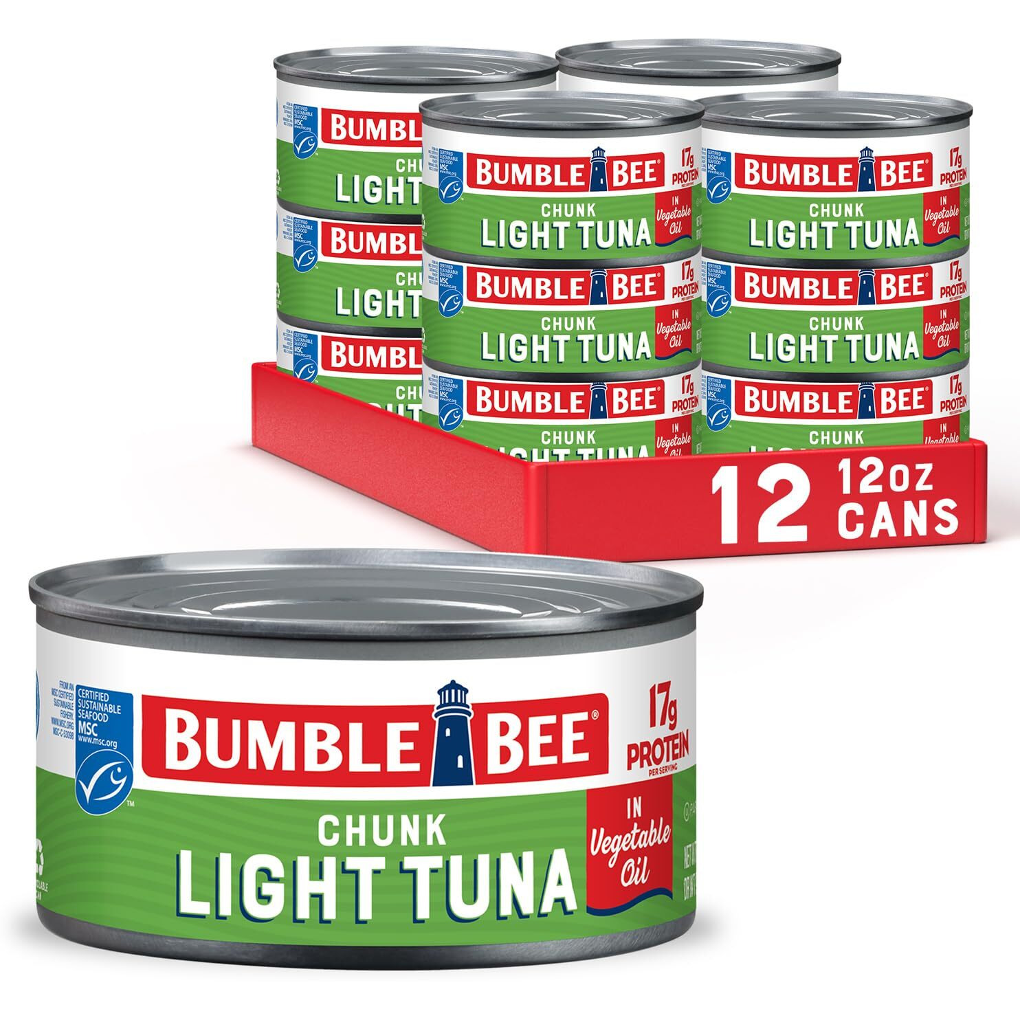 Bumble Bee Chunk Light Tuna In Oil, 12 Oz Can (Pack Of 12) - Wild Caught Skipjack Tuna - 17G Protein Per Serving - Msc Certified Sustainable Seafood, Non-Gmo, Gluten Free, Kosher
