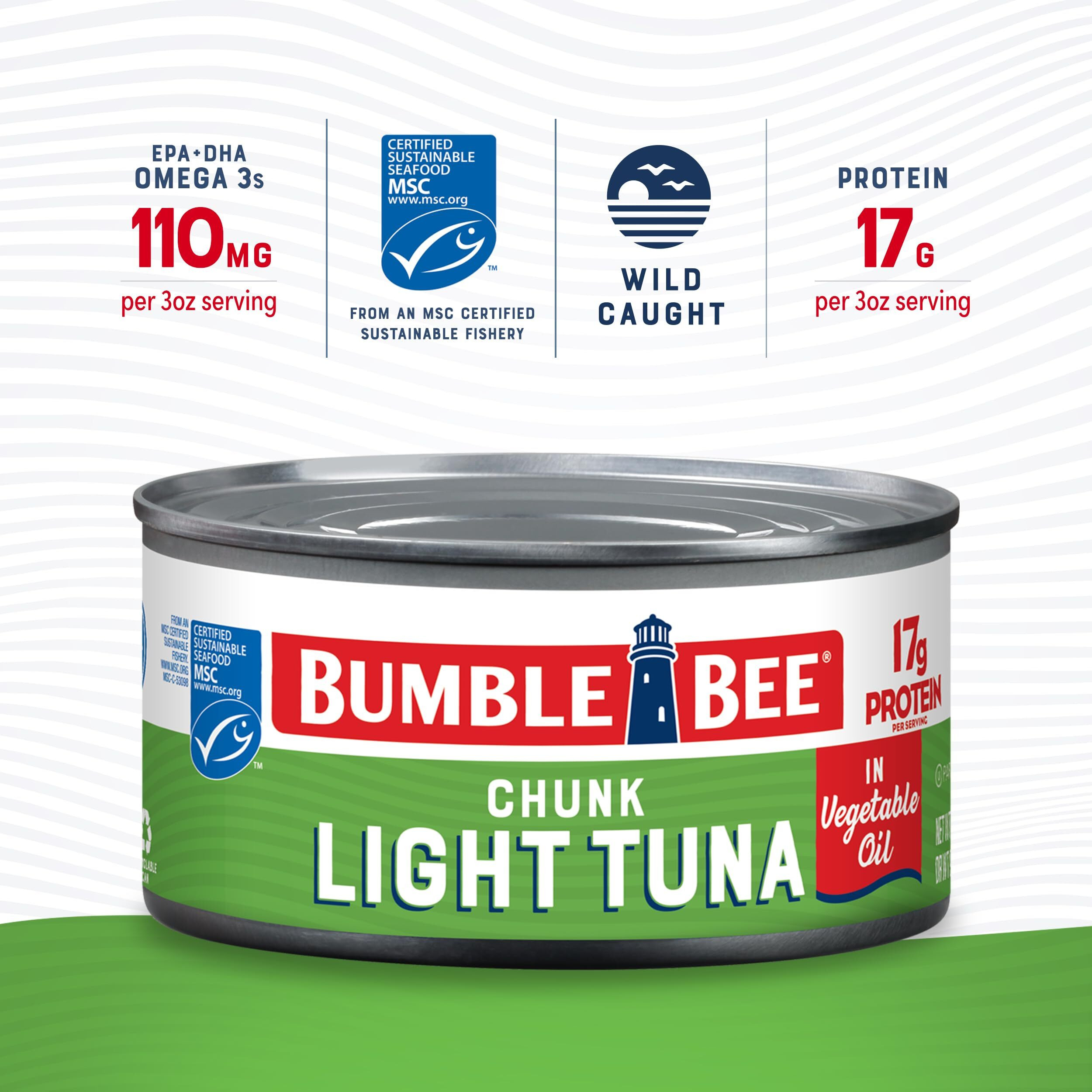 Bumble Bee Chunk Light Tuna In Oil, 12 Oz Can (Pack Of 12) - Wild Caught Skipjack Tuna - 17G Protein Per Serving - Msc Certified Sustainable Seafood, Non-Gmo, Gluten Free, Kosher