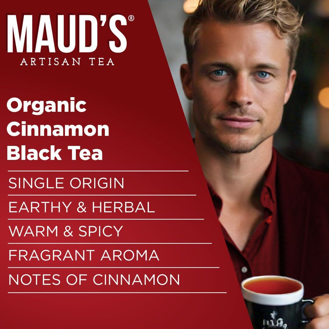 Maud's Cinnamon Organic Black Tea Pods, 22Ct | Cinn-Fully Cinnamon Tea | Hot Cinnamon Spice Tea | Solar Energy Produced Recyclable Single Serve Tea Pods Compatible With Keurig K-Cup Brewers